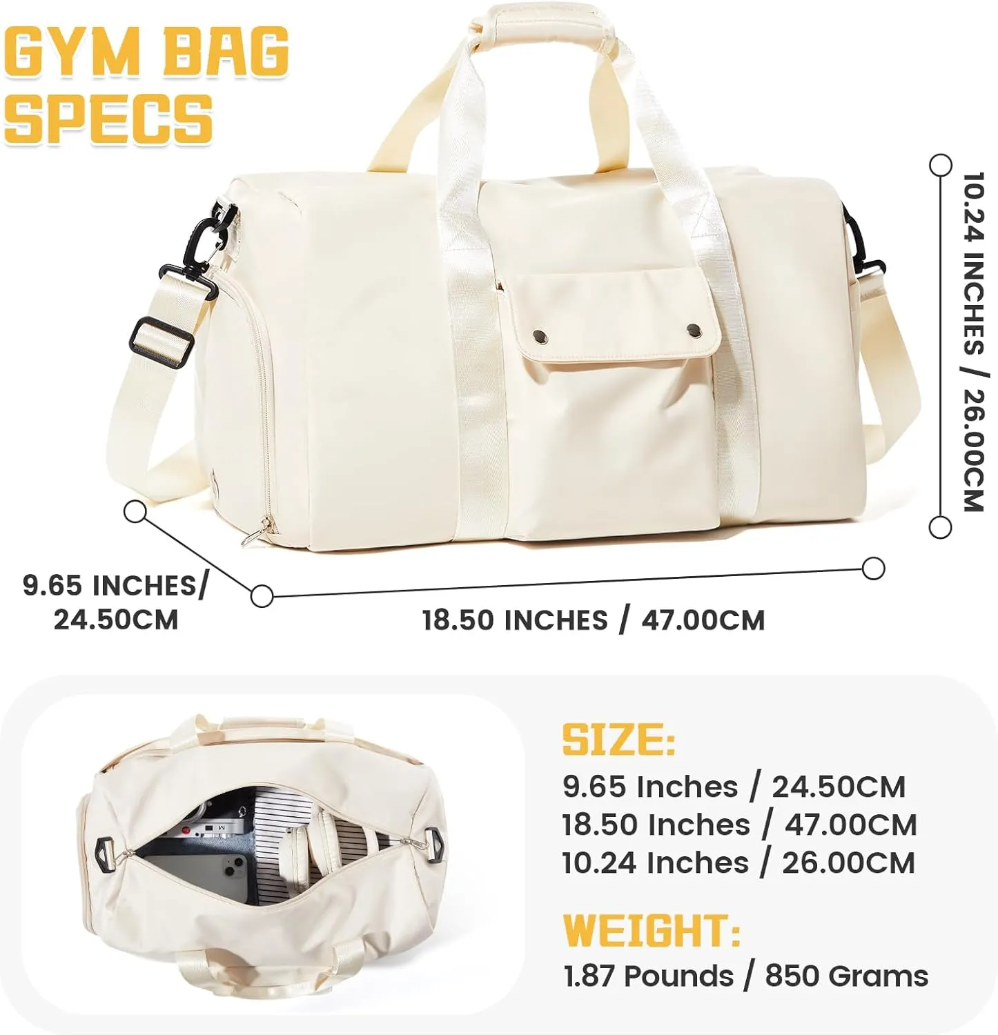 Travel Duffle Bag, Gym Bag with Shoe Compartment, Carry on Bags for Women Weekender Overnight Bag, Underseat Personal Item Bolso de Viaje - Beige