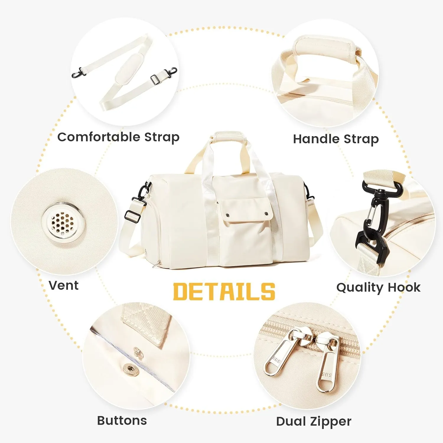 Travel Duffle Bag, Gym Bag with Shoe Compartment, Carry on Bags for Women Weekender Overnight Bag, Underseat Personal Item Bolso de Viaje - Beige