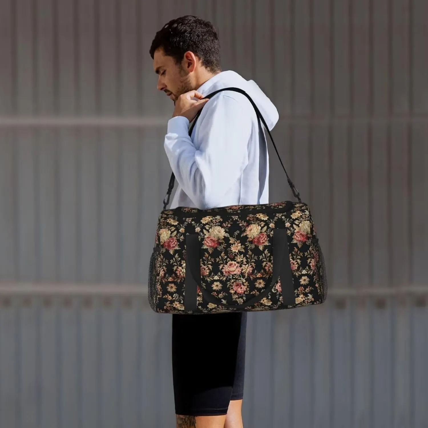 Travel Duffle Bag Vintage Flower Rose Large Duffel Bag Lightweight, Floral Girly Rustic Duffel Bag for Women Lady Water & Tear Resistant Luggage Overnight Bag with Zippers
