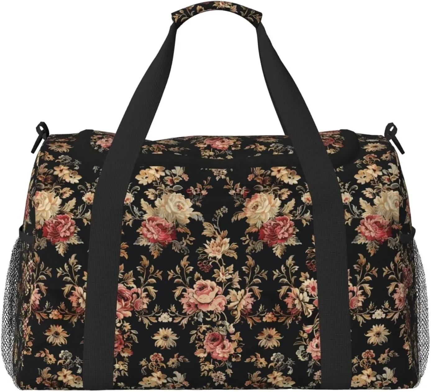 Travel Duffle Bag Vintage Flower Rose Large Duffel Bag Lightweight, Floral Girly Rustic Duffel Bag for Women Lady Water & Tear Resistant Luggage Overnight Bag with Zippers
