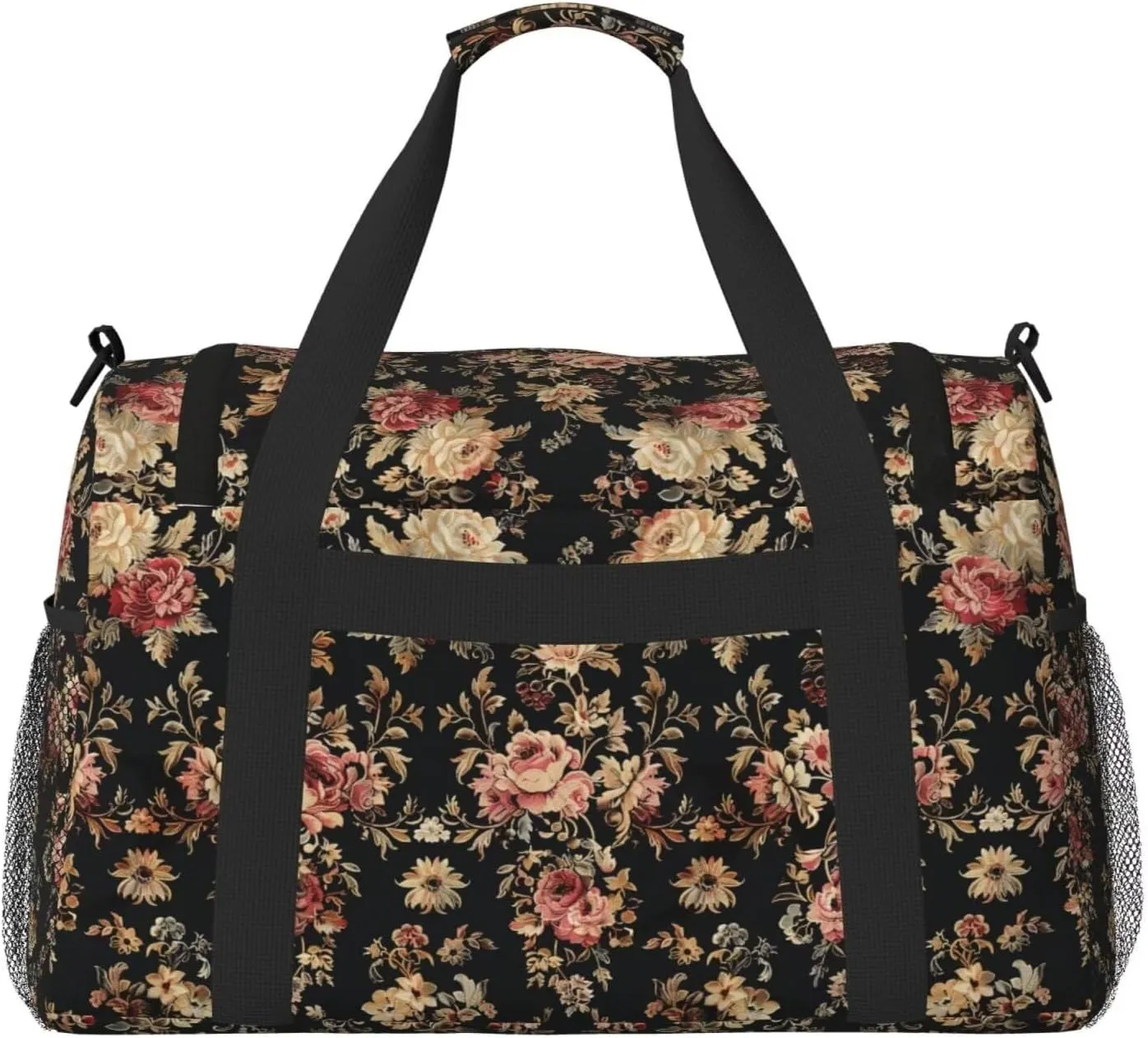 Travel Duffle Bag Vintage Flower Rose Large Duffel Bag Lightweight, Floral Girly Rustic Duffel Bag for Women Lady Water & Tear Resistant Luggage Overnight Bag with Zippers