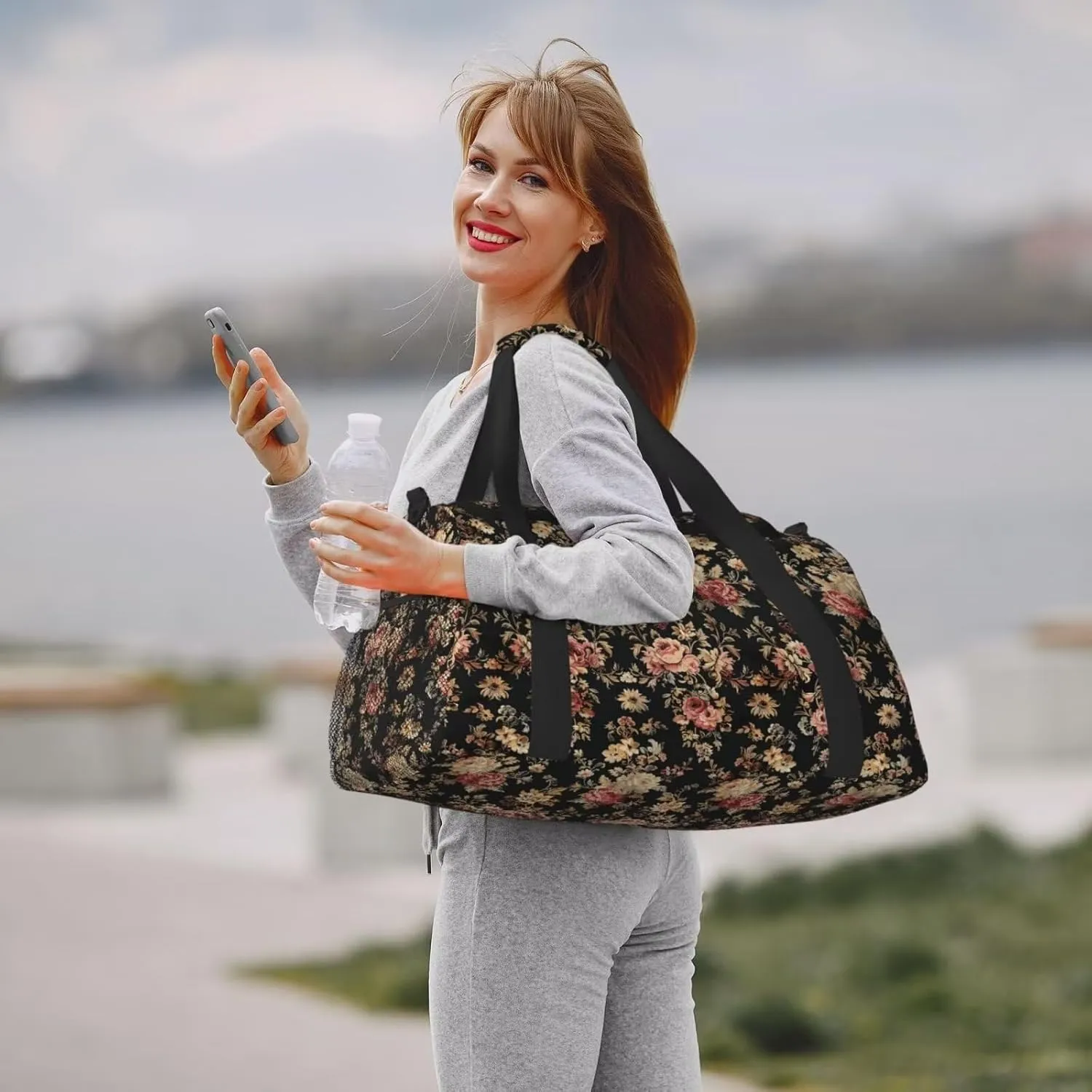 Travel Duffle Bag Vintage Flower Rose Large Duffel Bag Lightweight, Floral Girly Rustic Duffel Bag for Women Lady Water & Tear Resistant Luggage Overnight Bag with Zippers
