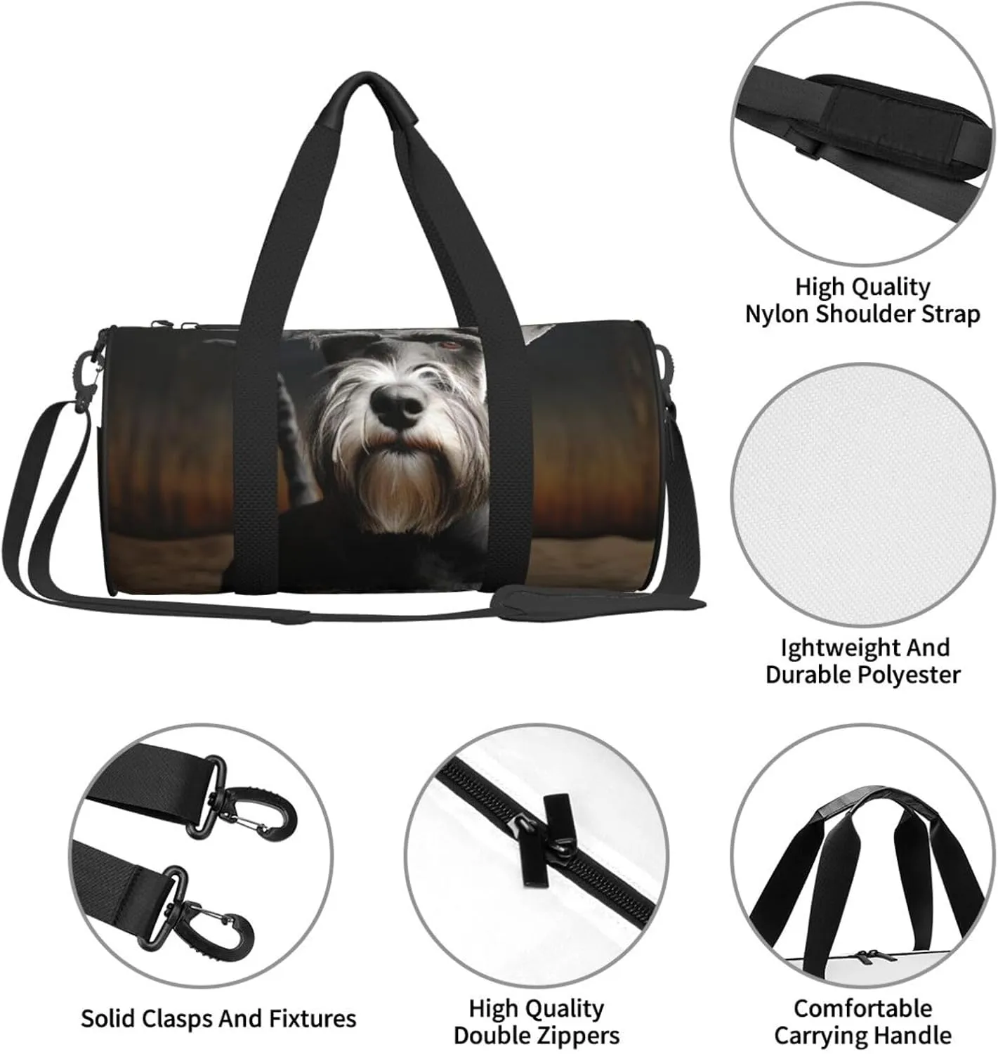 Travel Duffle Bag Weekender Bags for Men Women with Shoe Compartment Large Capacity Weekender Overnight Bag Animal Schnauzer Dog Carry On Tote Bags Sport Gym Bag for Travel Yoga