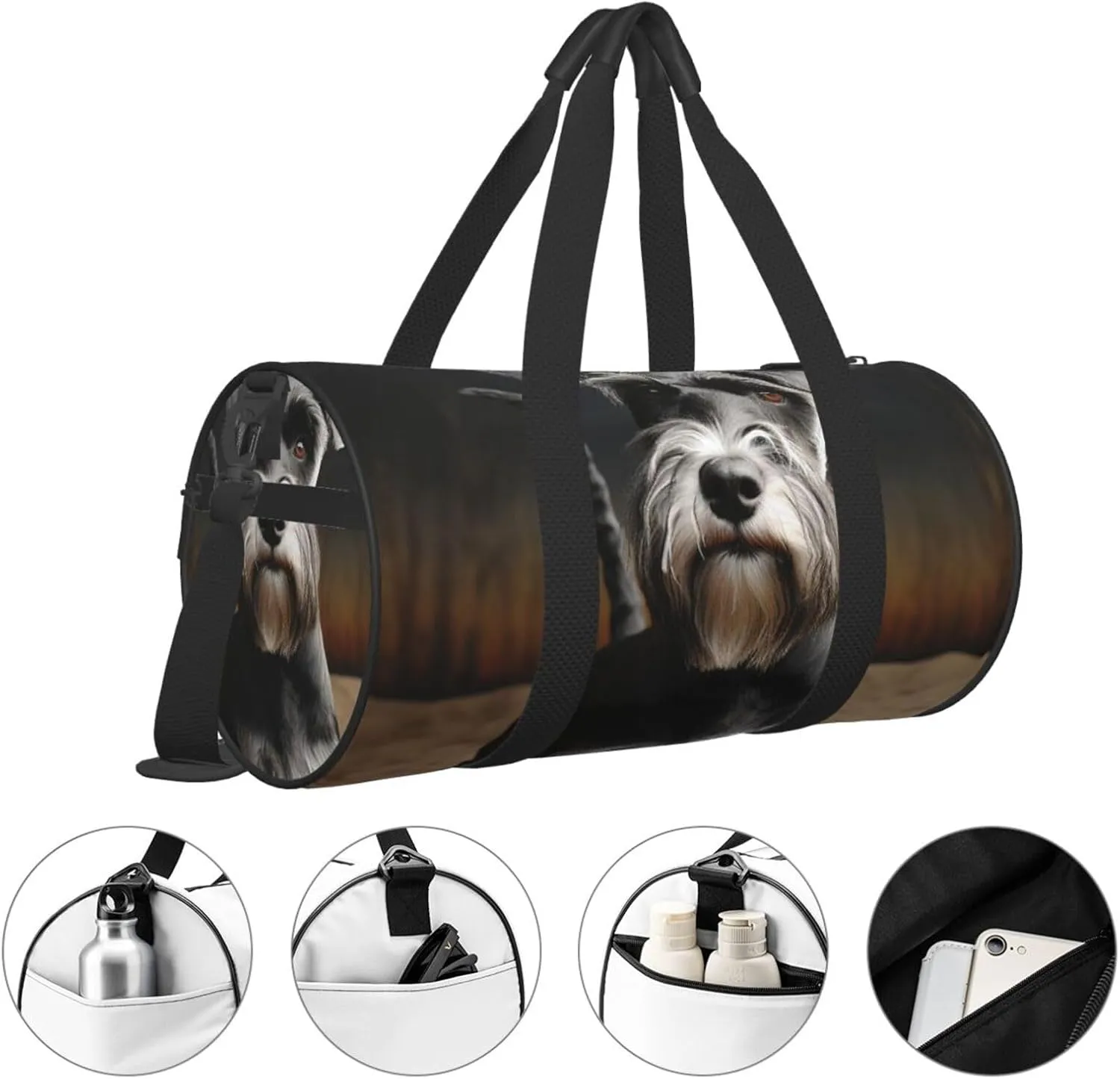 Travel Duffle Bag Weekender Bags for Men Women with Shoe Compartment Large Capacity Weekender Overnight Bag Animal Schnauzer Dog Carry On Tote Bags Sport Gym Bag for Travel Yoga
