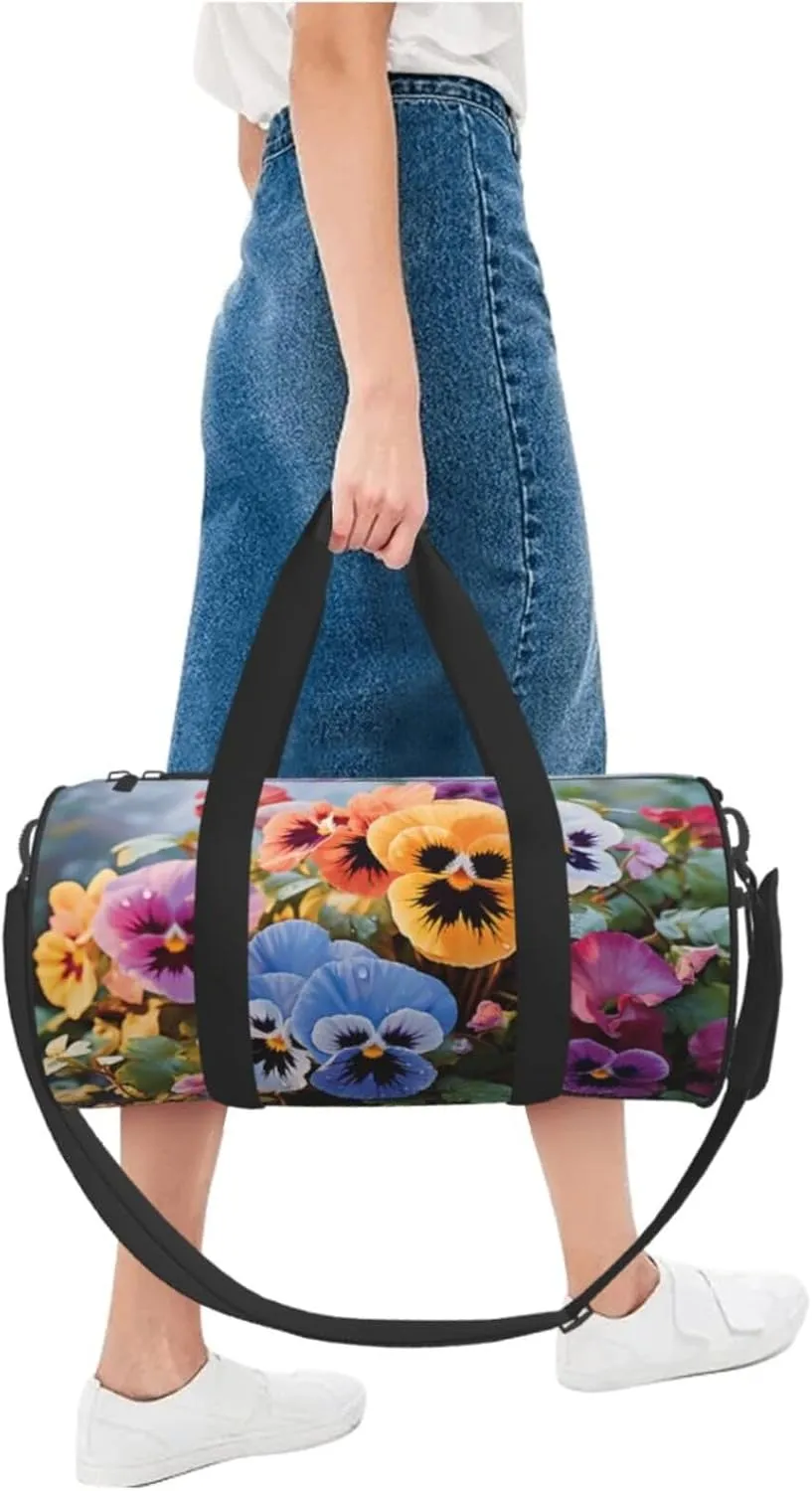 Travel Duffle Bag Weekender Bags For Men Women With Shoe Compartment Large Capacity Weekender Overnight Bag Pansy Flowers Carry On Tote Bags Sport Gym Bag For Travel Yoga