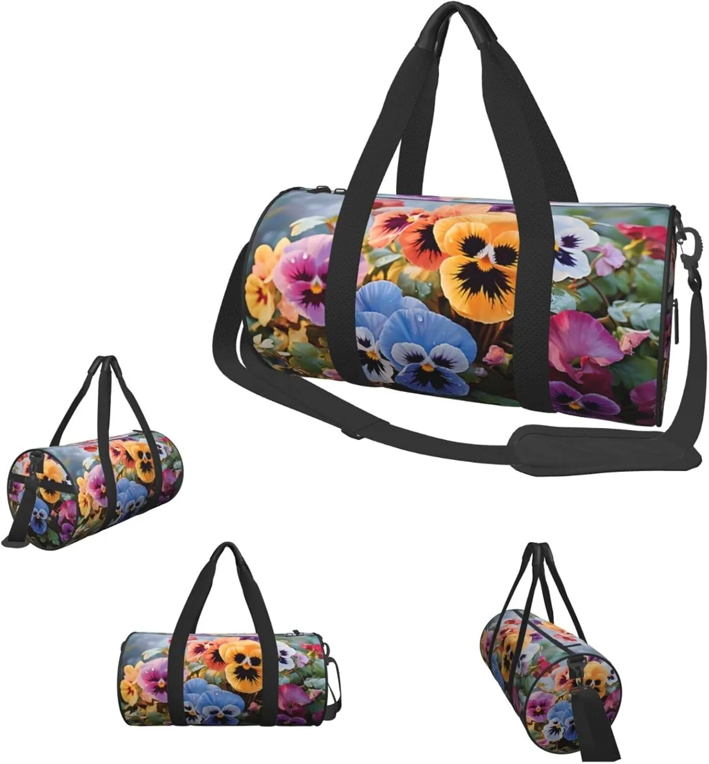 Travel Duffle Bag Weekender Bags For Men Women With Shoe Compartment Large Capacity Weekender Overnight Bag Pansy Flowers Carry On Tote Bags Sport Gym Bag For Travel Yoga