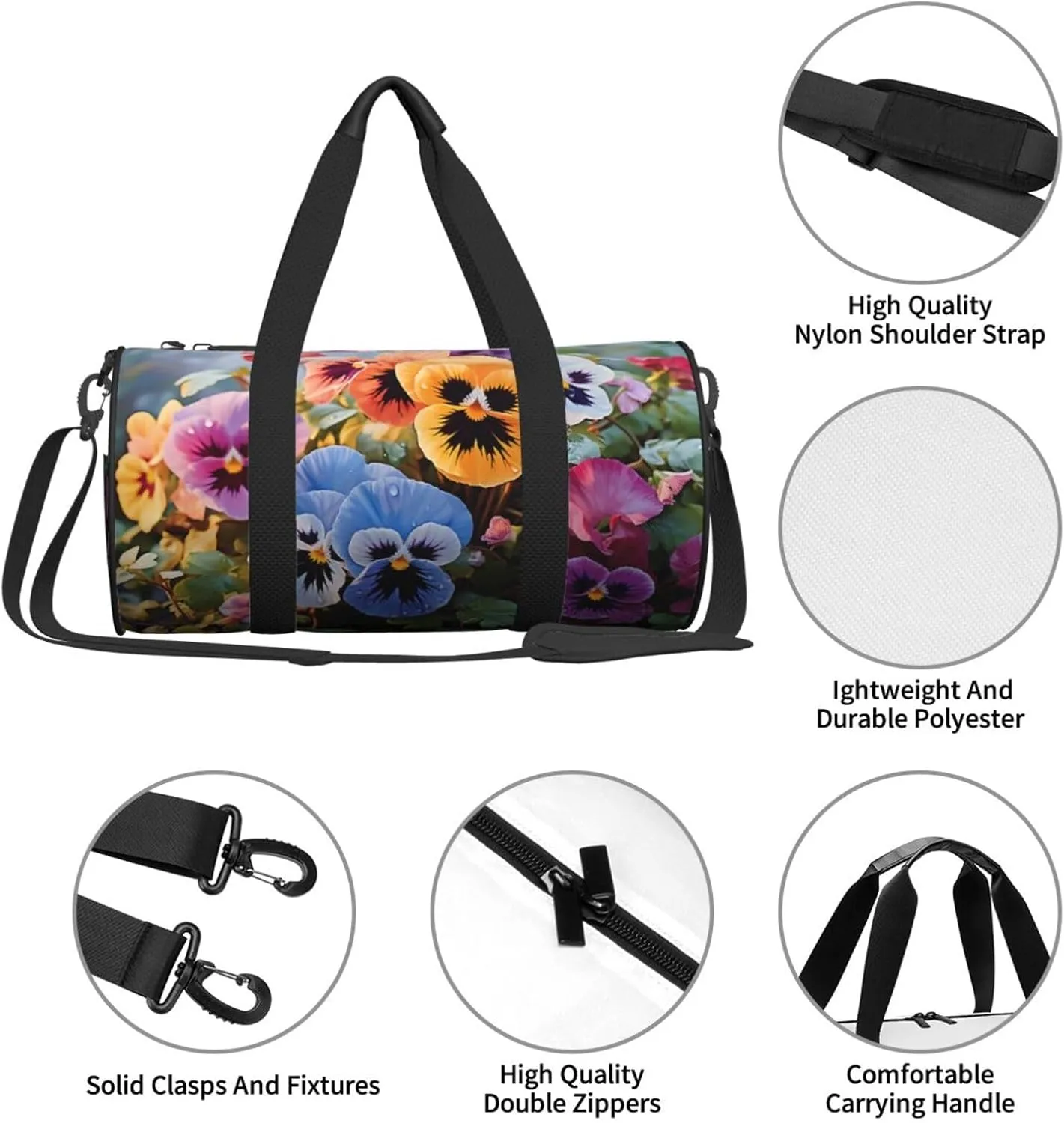 Travel Duffle Bag Weekender Bags For Men Women With Shoe Compartment Large Capacity Weekender Overnight Bag Pansy Flowers Carry On Tote Bags Sport Gym Bag For Travel Yoga