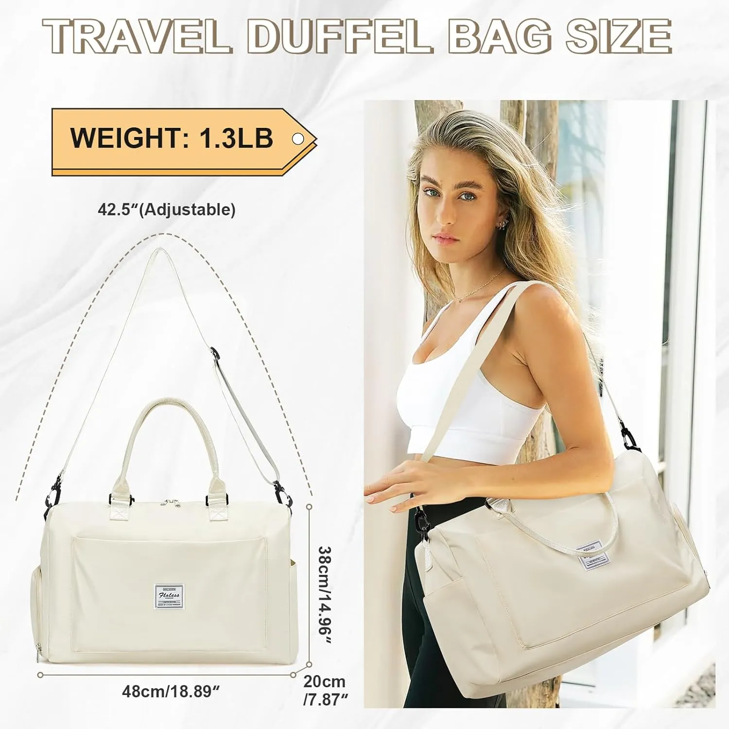 Travel Duffle Bag with Shoes Holder & Wet Pocket - Weekender or Overnight Use, Waterproof, Carry-On Compatible