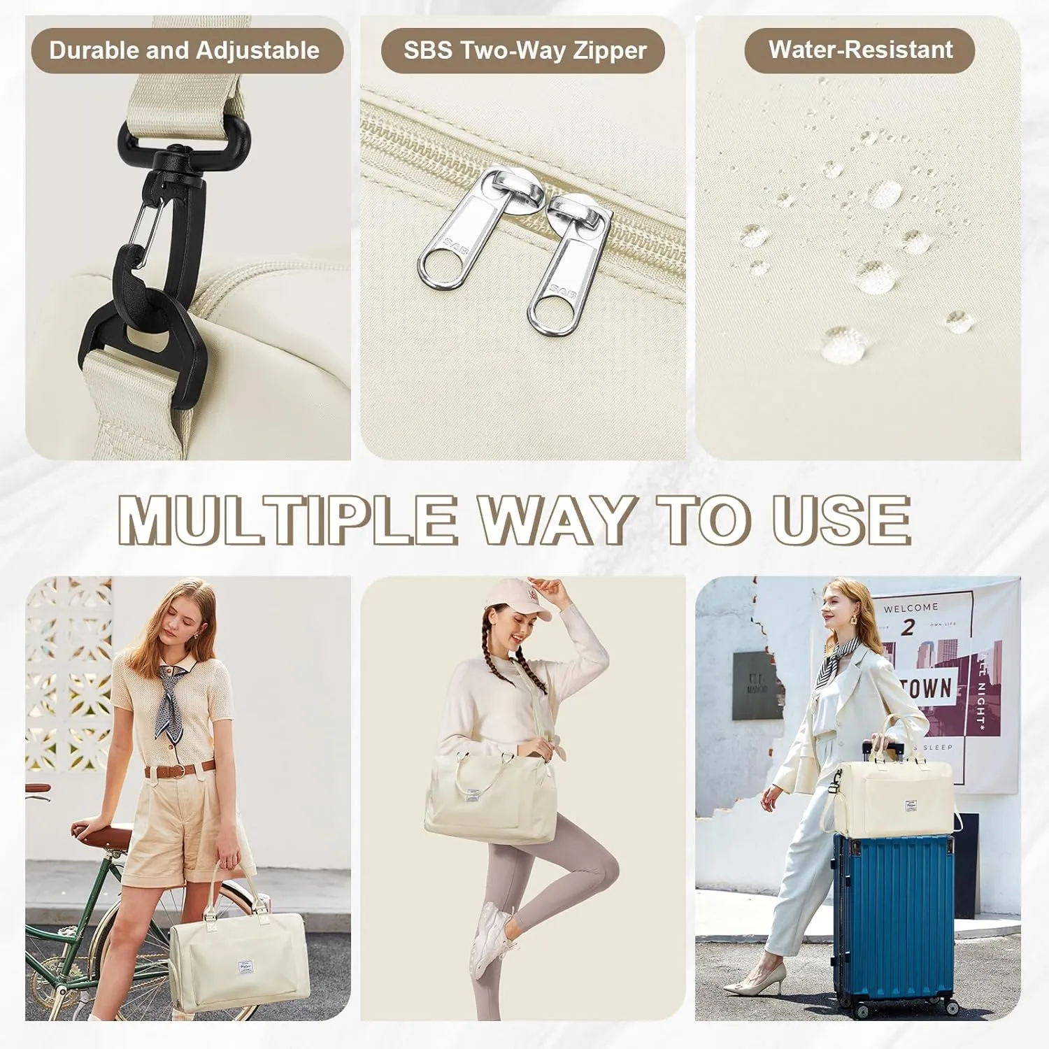 Travel Duffle Bag with Shoes Holder & Wet Pocket - Weekender or Overnight Use, Waterproof, Carry-On Compatible