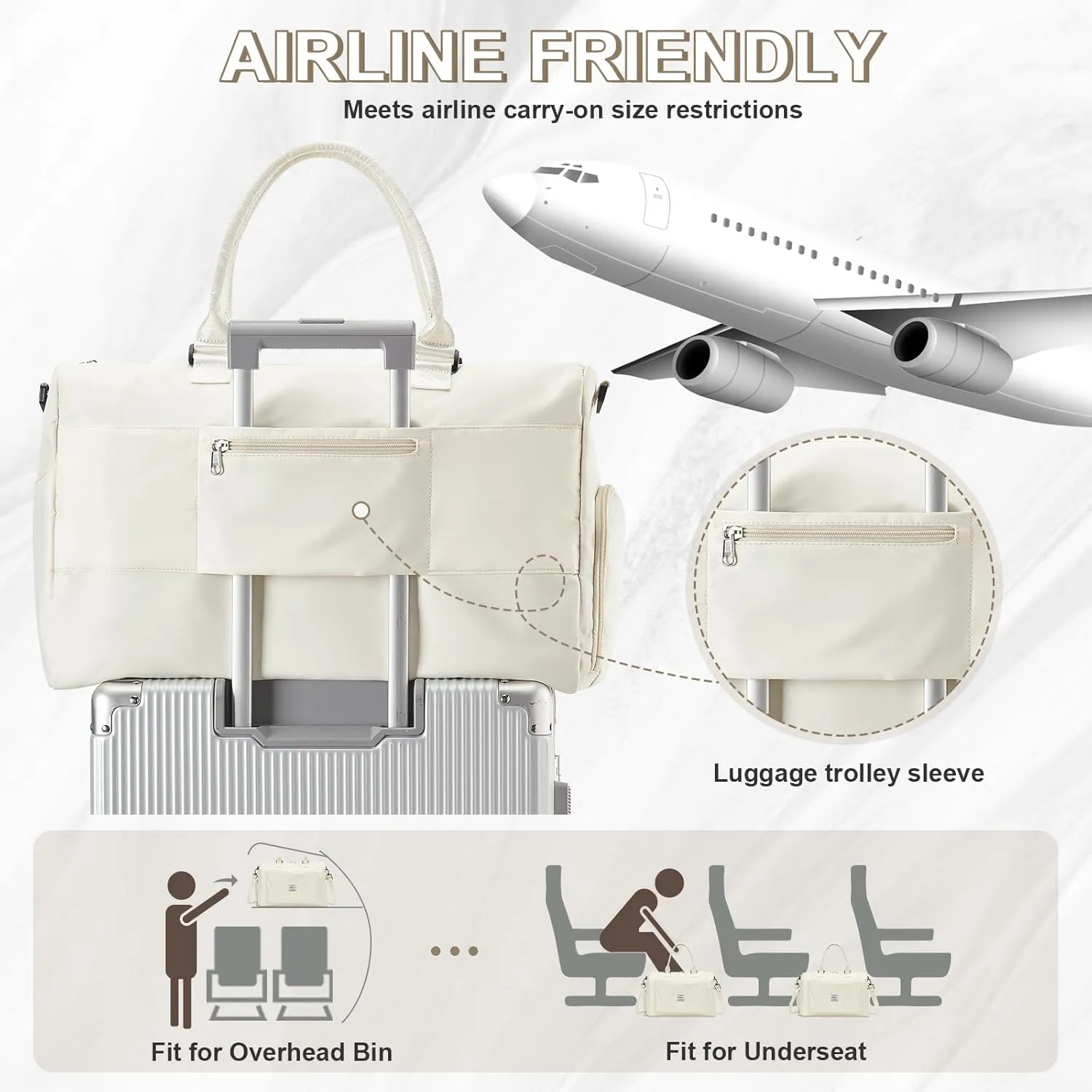 Travel Duffle Bag with Shoes Holder & Wet Pocket - Weekender or Overnight Use, Waterproof, Carry-On Compatible