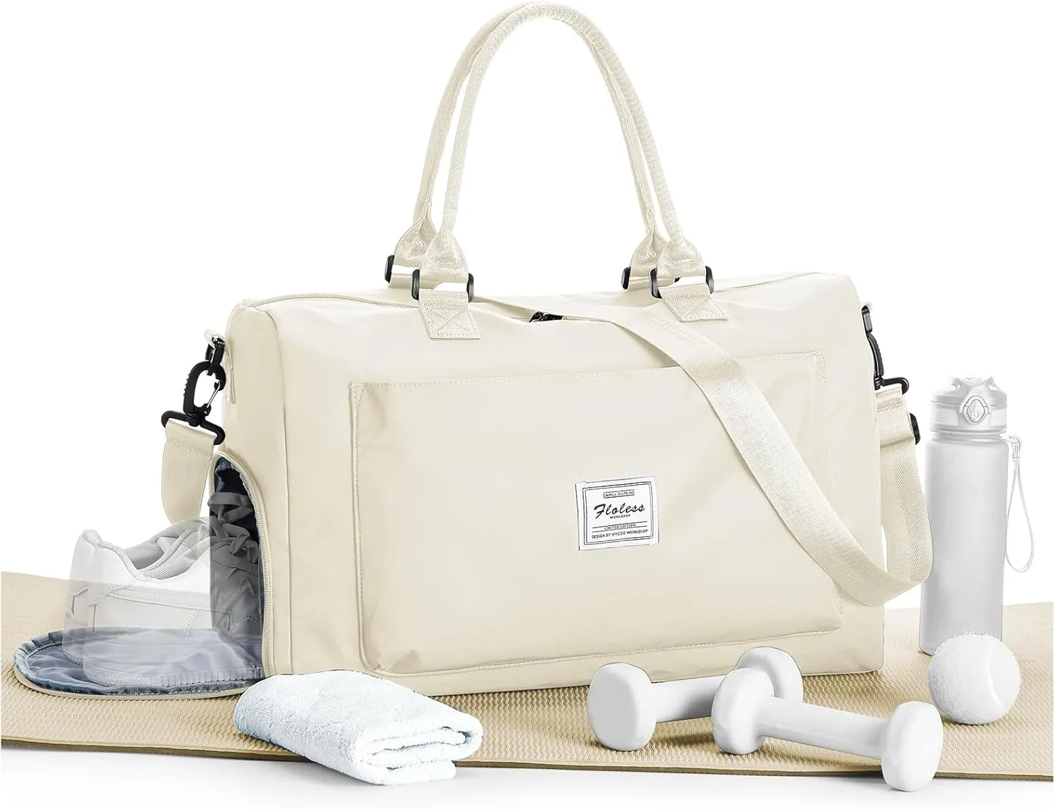 Travel Duffle Bag with Shoes Holder & Wet Pocket - Weekender or Overnight Use, Waterproof, Carry-On Compatible