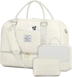 Travel Duffle Weekender Bags for Women: Overnight Bag with Shoe Compartment Carry On Bags with Toiletry & Wet Pocket Large Tote Hospital for Women Labor Delivery Beige