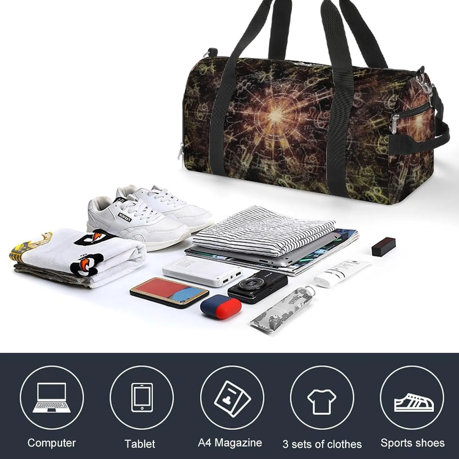 Travel Gym Bag with Horoscope Pattern for Men Women Shoe Compartment Weekender
