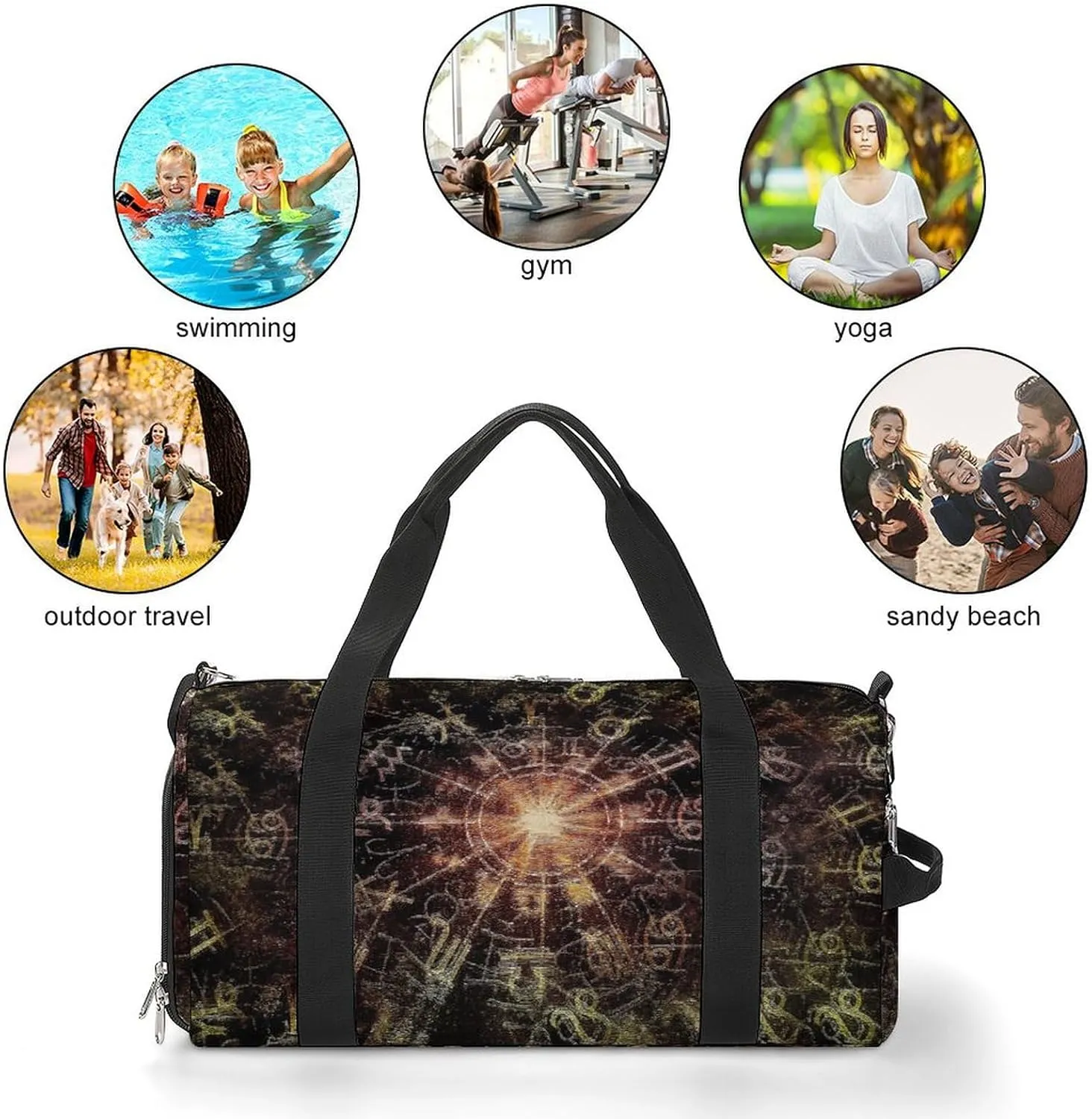 Travel Gym Bag with Horoscope Pattern for Men Women Shoe Compartment Weekender