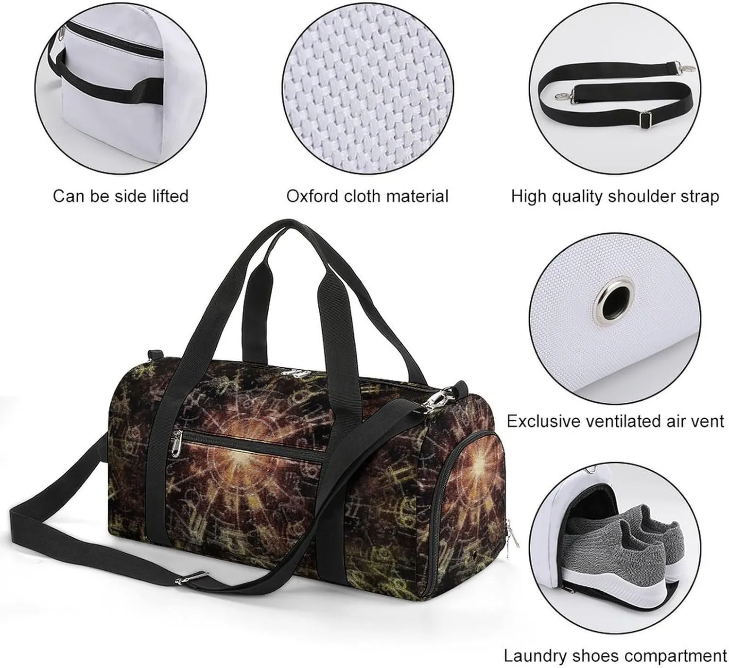 Travel Gym Bag with Horoscope Pattern for Men Women Shoe Compartment Weekender