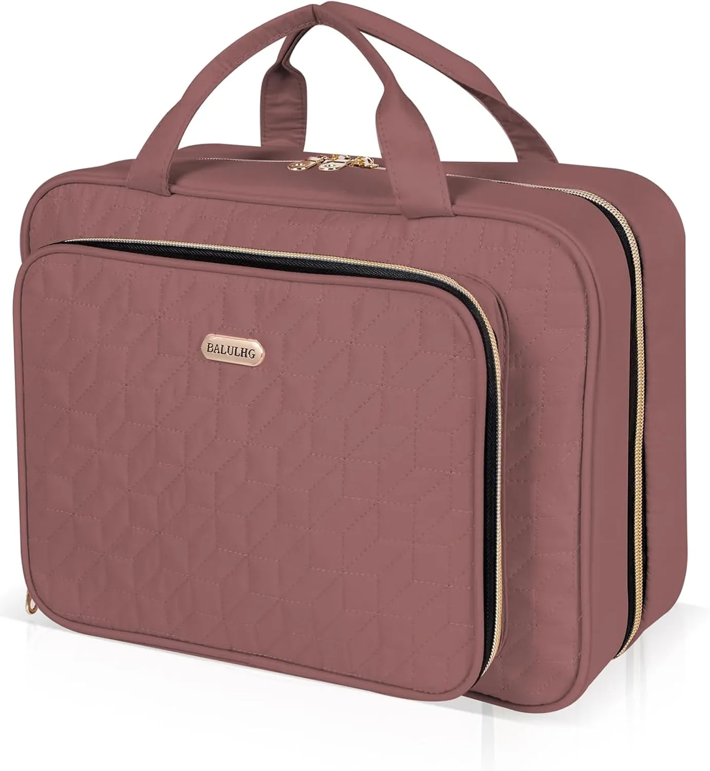 Travel Hanging Toiletry Bag for Women, Water-Resistant Cosmetic Organizer with 4 Compartments & 360° Swivel Hook, TSA-Approved Makeup Bag for Shampoo, Full Sized Container, Toiletries (Pink)