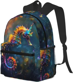 Travel Laptop Backpack for Men Women - Neon Seahorse Underwater Realm Fashion Beach Backpack, Lightweight Backpack with Laptop Compartment, Travel Backpack with Adjustable Carry Straps