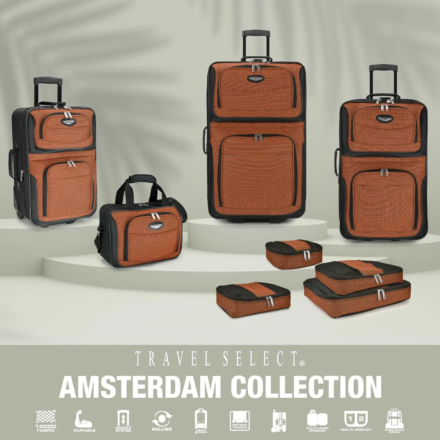 Travel Select Amsterdam Expandable Rolling Upright Luggage, Orange, Checked-Medium 25-Inch