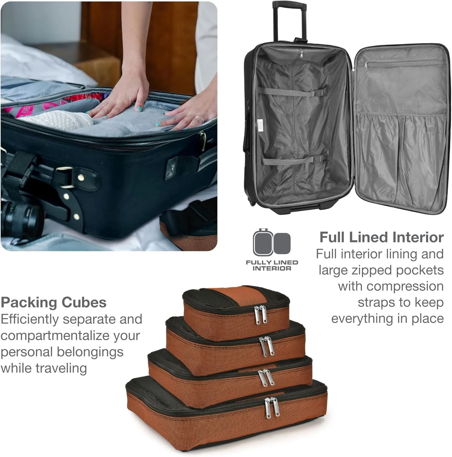 Travel Select Amsterdam Expandable Rolling Upright Luggage, Orange, Checked-Medium 25-Inch