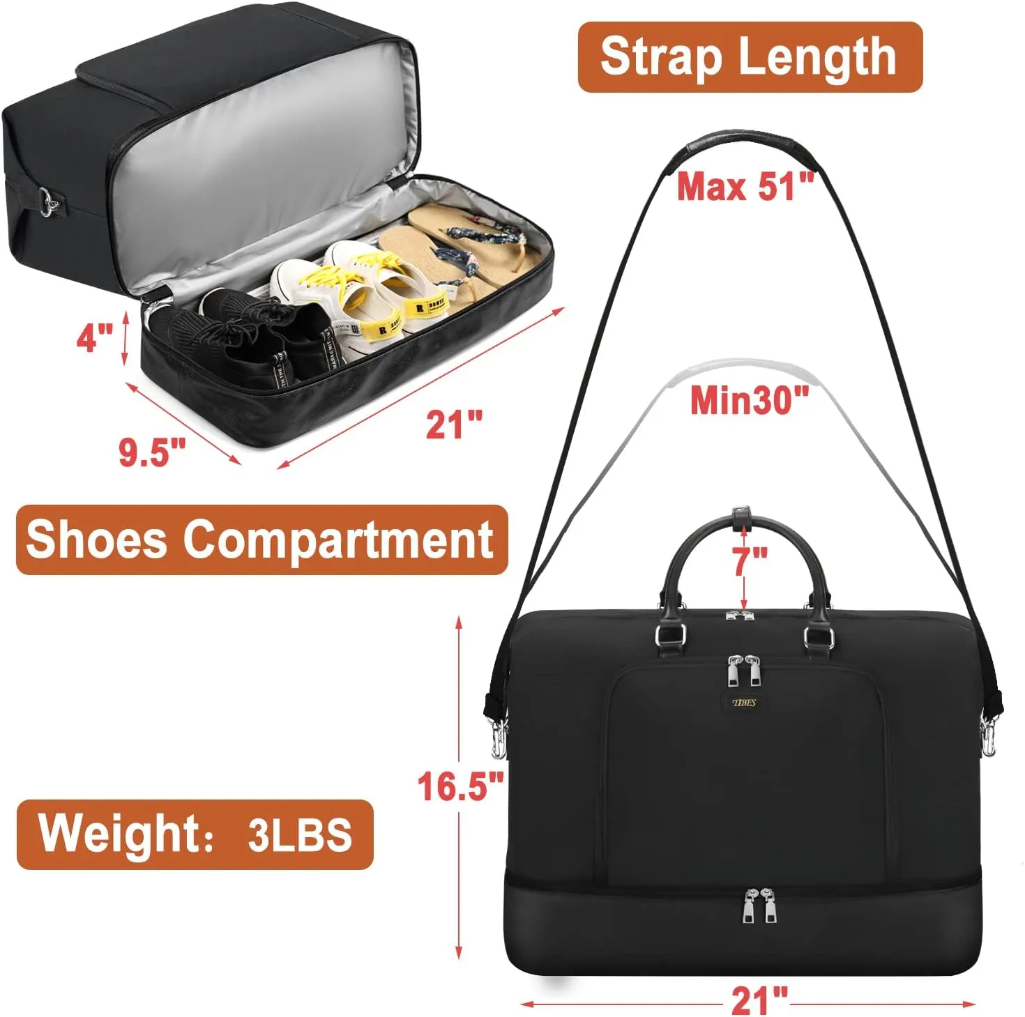 Travel Weekender Bag for Women, Overnight Bag with Shoe Compartment, Oversized Travel Duffel Bag Carry On Tote with Trolley Sleeve 21" for Weekend Travel Business Trip