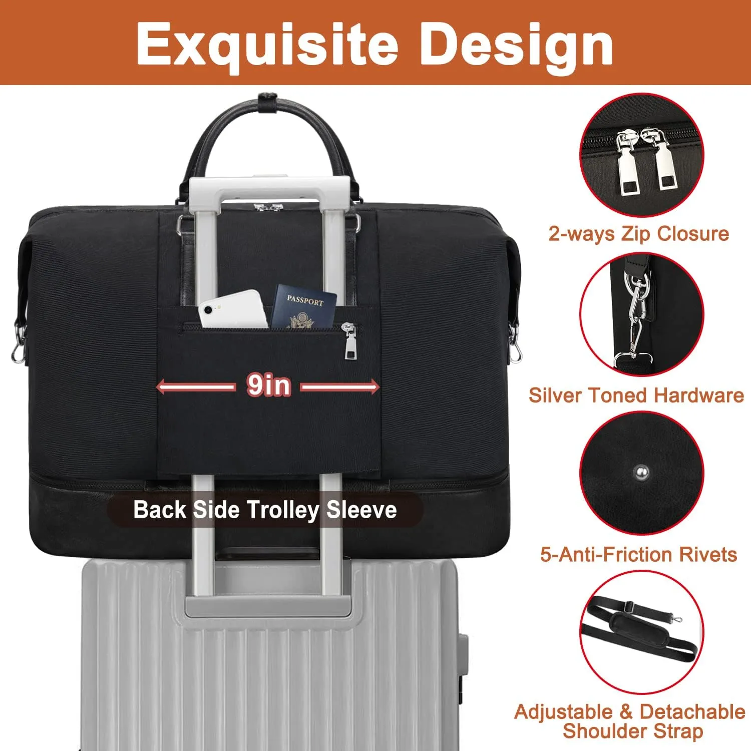 Travel Weekender Bag for Women, Overnight Bag with Shoe Compartment, Oversized Travel Duffel Bag Carry On Tote with Trolley Sleeve 21" for Weekend Travel Business Trip