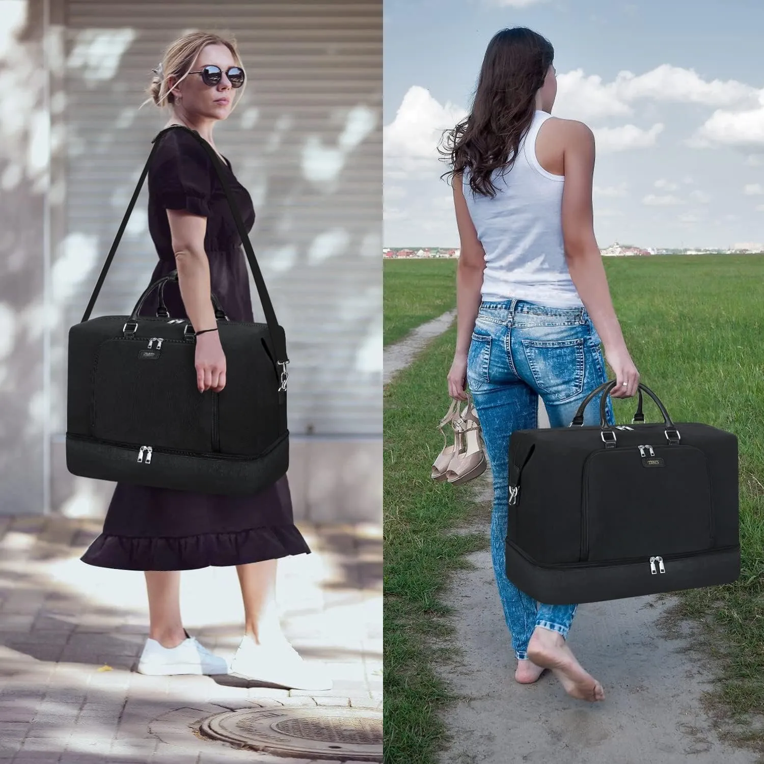 Travel Weekender Bag for Women, Overnight Bag with Shoe Compartment, Oversized Travel Duffel Bag Carry On Tote with Trolley Sleeve 21" for Weekend Travel Business Trip