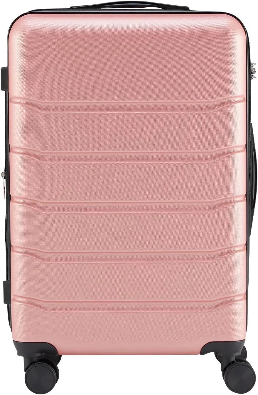 Travel with Hard-Sided Expandable Suitcase, Rotating Wheels, Retractable Handle, Pink, 20 inch