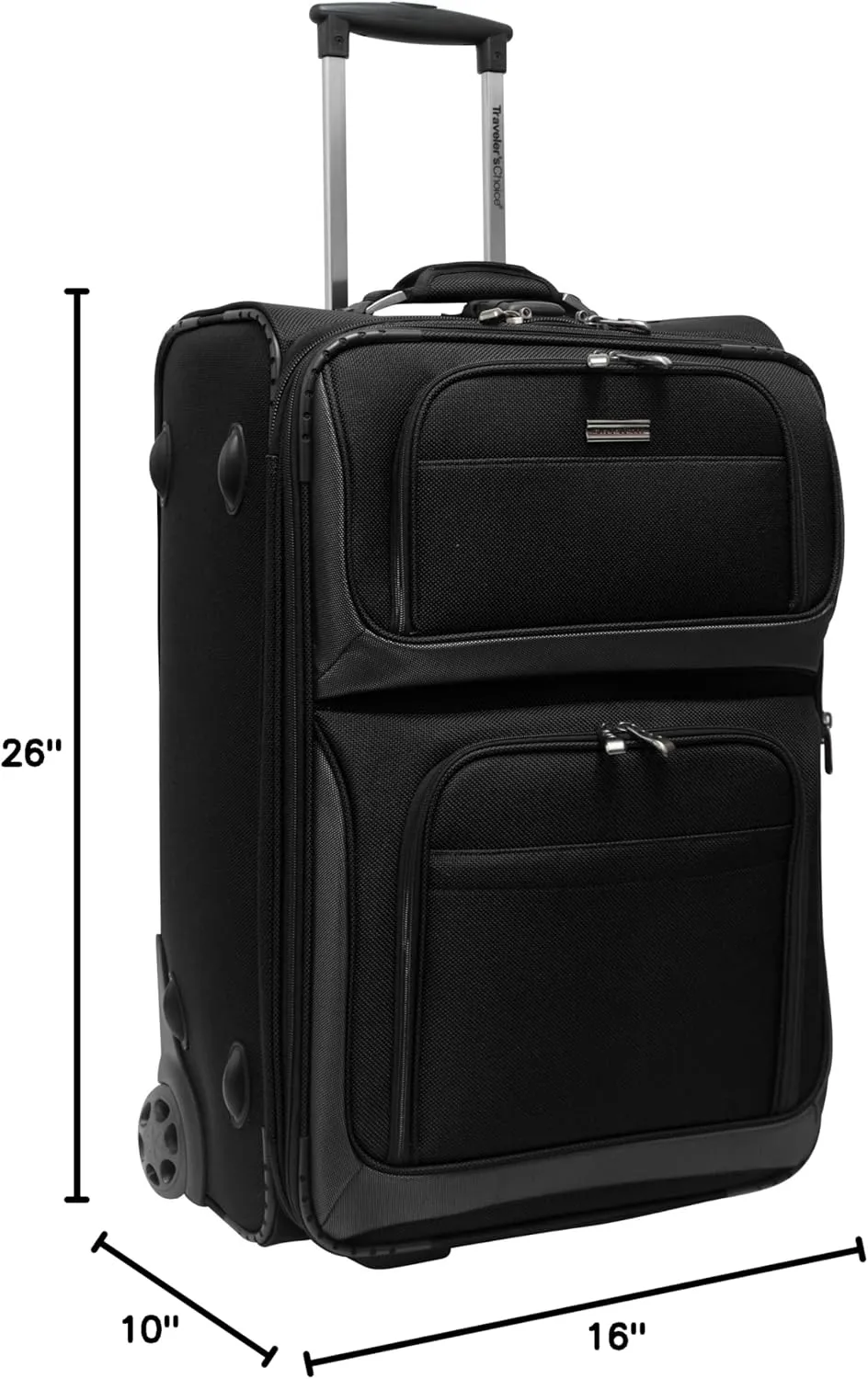 Traveler's Choice Conventional II Expandable Rugged Rollaboard Luggage, Black, Checked-Medium 25-Inch