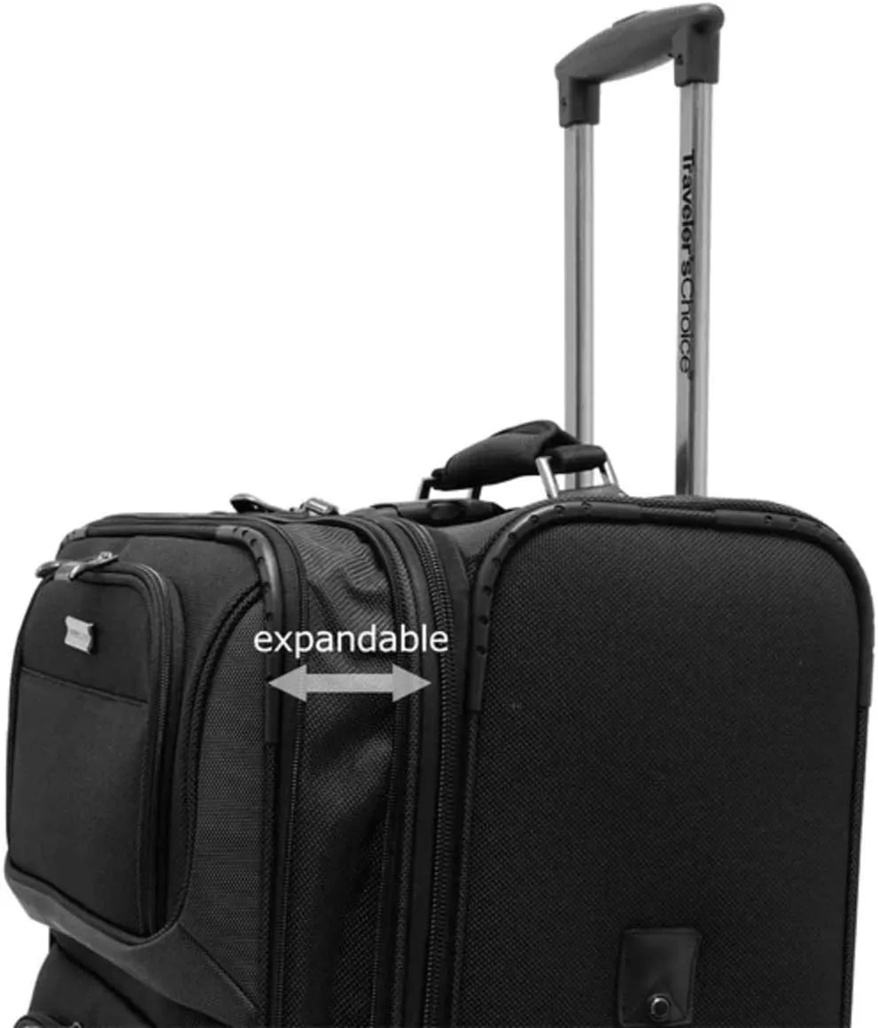 Traveler's Choice Conventional II Expandable Rugged Rollaboard Luggage, Black, Checked-Medium 25-Inch