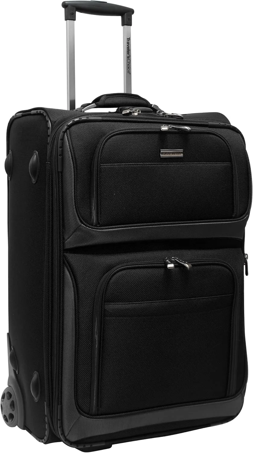 Traveler's Choice Conventional II Expandable Rugged Rollaboard Luggage, Black, Checked-Medium 25-Inch