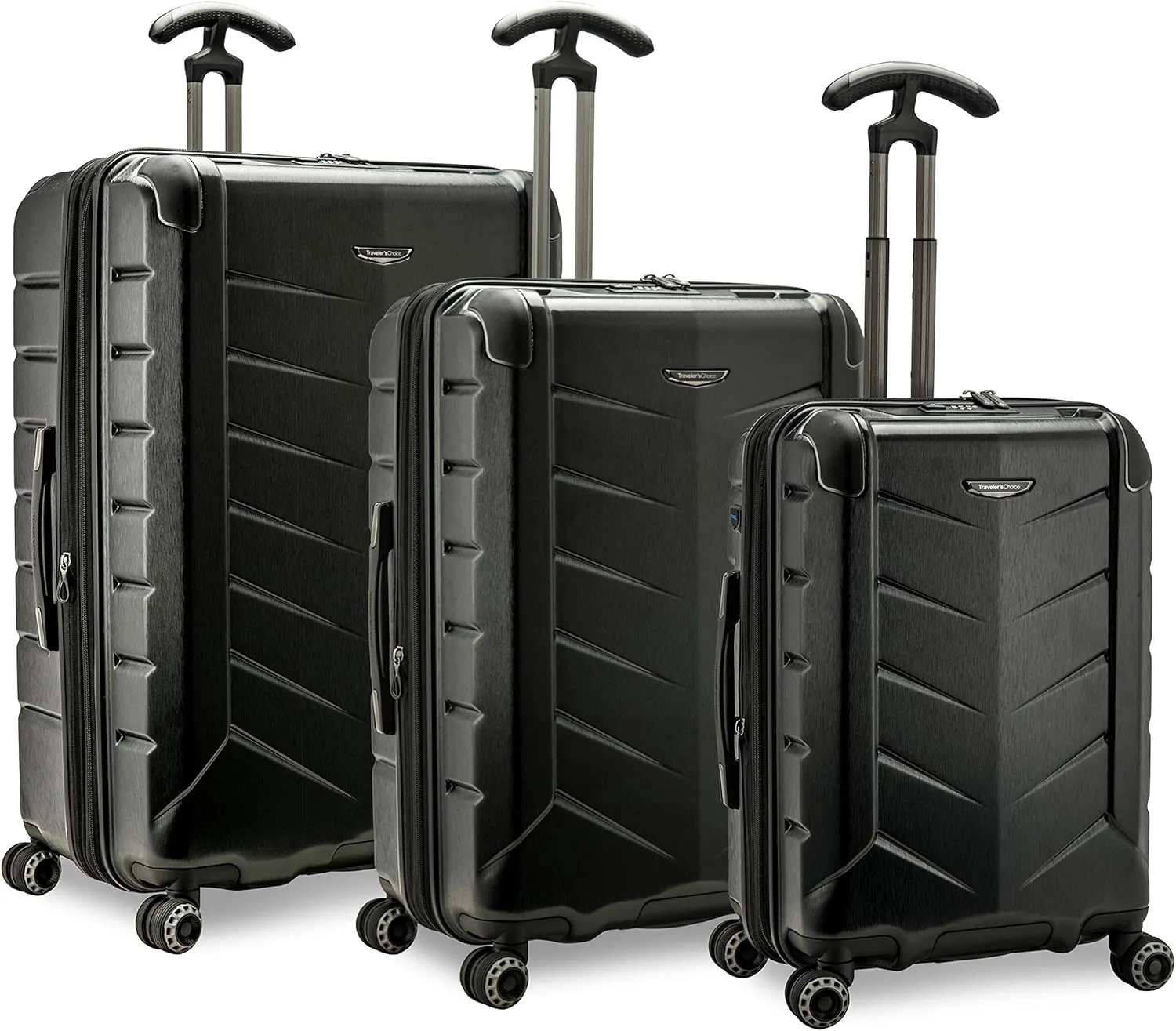 Traveler's Choice Hardside Expandable Spinner Luggage, Black, Silverwood II (3-Piece Set)