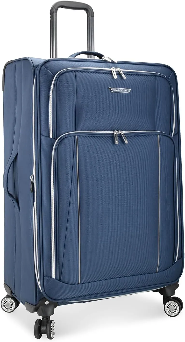 Traveler's Choice Lares Softside Expandable Luggage with Spinner Wheels, Navy, Checked 30-Inch