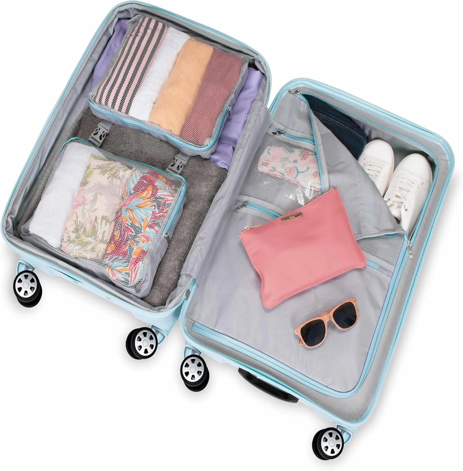 Traveler's Choice Pagosa Indestructible Hardshell Expandable Spinner Luggage, Baby Blue, 2-Piece Set (22/26)