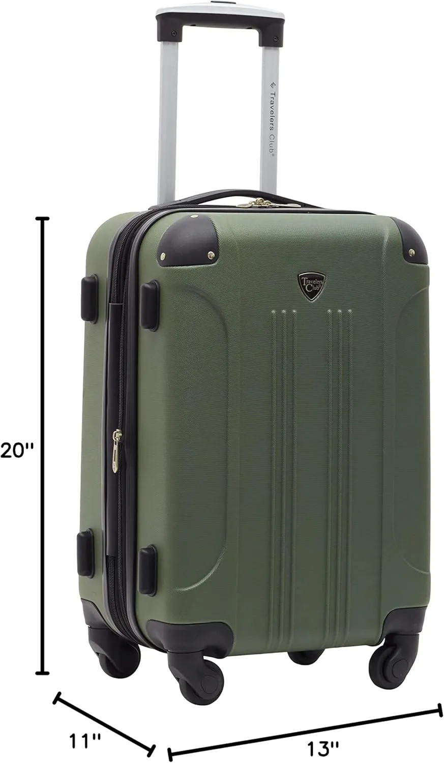 Travelers Club Chicago Hardside Expandable Spinner Luggage, Thyme Green, 20" Carry-On