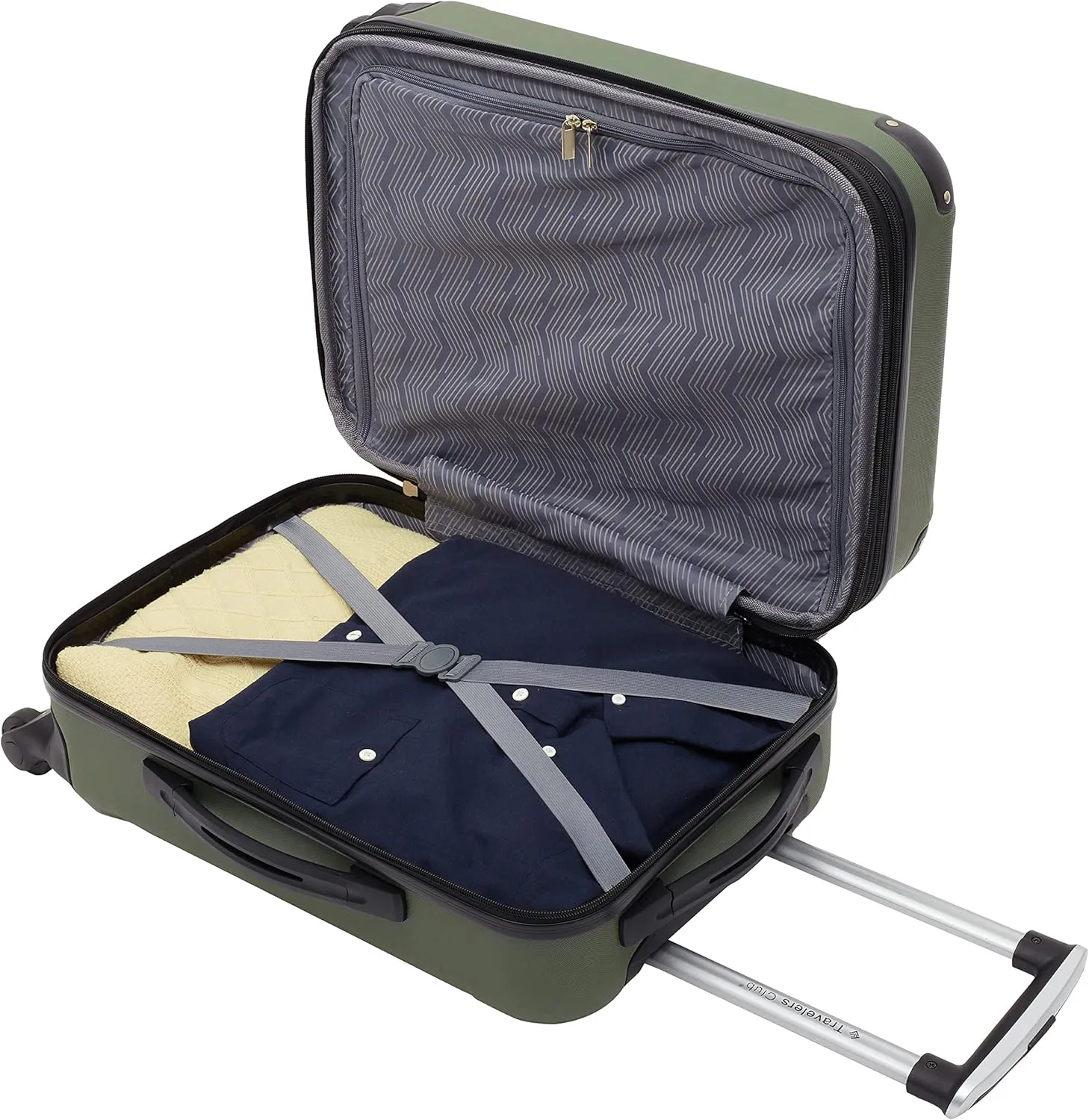 Travelers Club Chicago Hardside Expandable Spinner Luggage, Thyme Green, 20" Carry-On