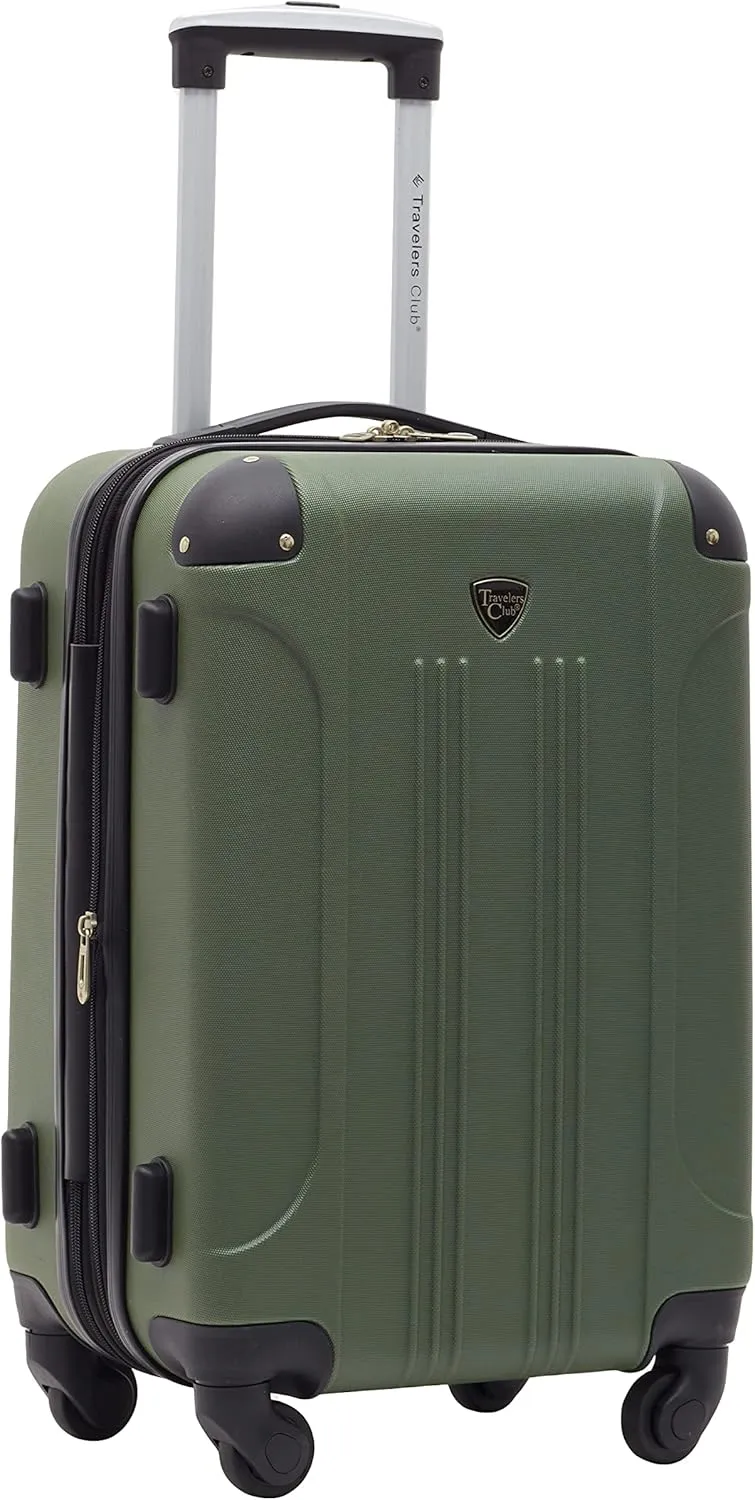 Travelers Club Chicago Hardside Expandable Spinner Luggage, Thyme Green, 20" Carry-On