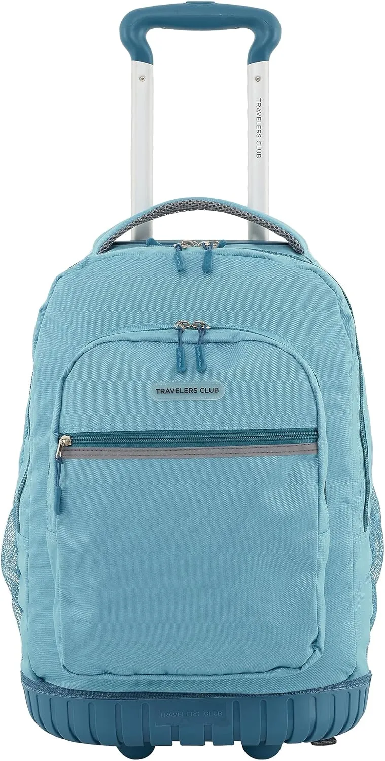 Travelers Club Rolling Backpack, Aqua, 20 Inch with Laptop Compartment