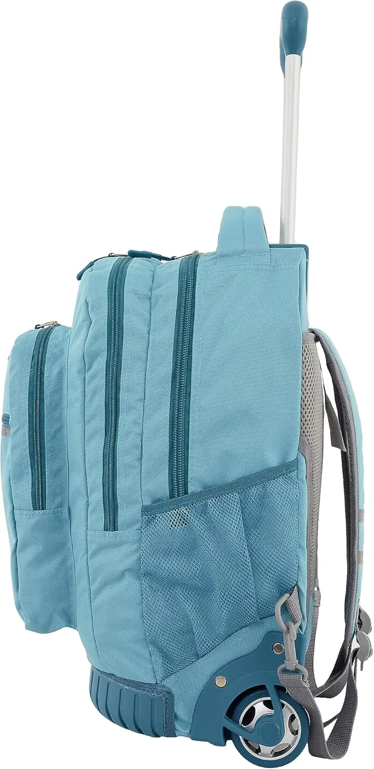 Travelers Club Rolling Backpack, Aqua, 20 Inch with Laptop Compartment