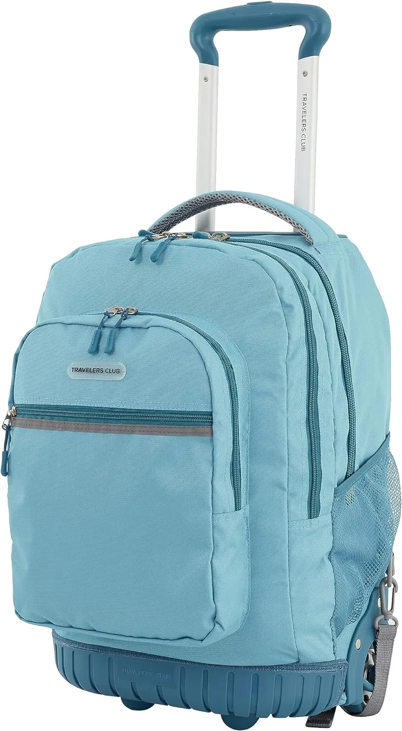 Travelers Club Rolling Backpack, Aqua, 20 Inch with Laptop Compartment