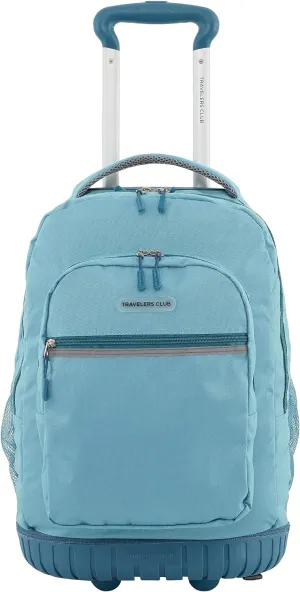Travelers Club Rolling Backpack, Aqua, 20 Inch with Laptop Compartment