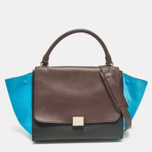 Tricolor Leather and Suede Medium Trapeze Bag