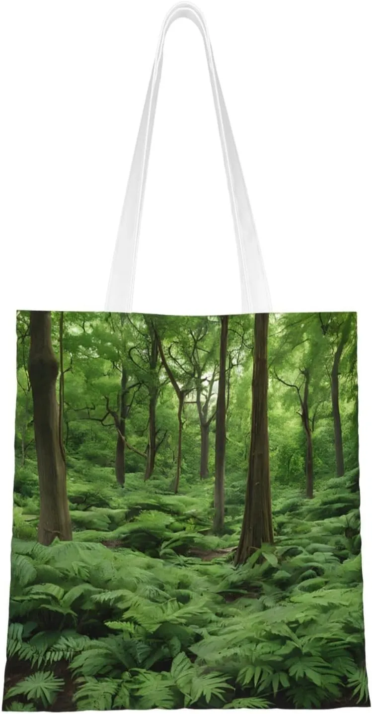 (Tropical Rainforest) Reusable Canvas Tote Bag For Women Lightweight Handbag Shopping Bag Stylish Shoulder Bag