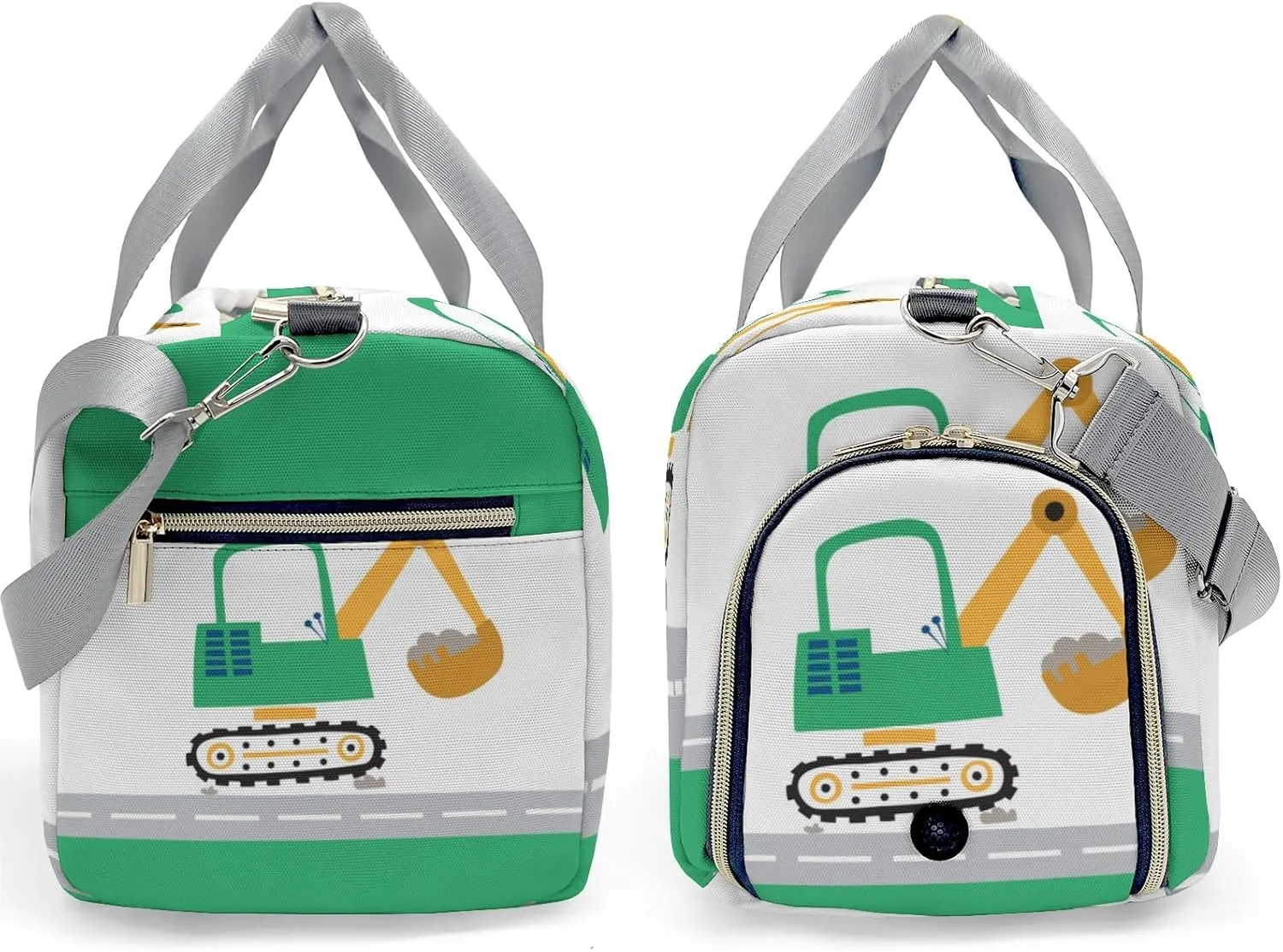 Truck Dig Green Personalized Duffel Bag,Custom Travel Gym Bag with Name,Waterproof Sports Overnight Bag with Shoe Compartment & Shoulder Strap