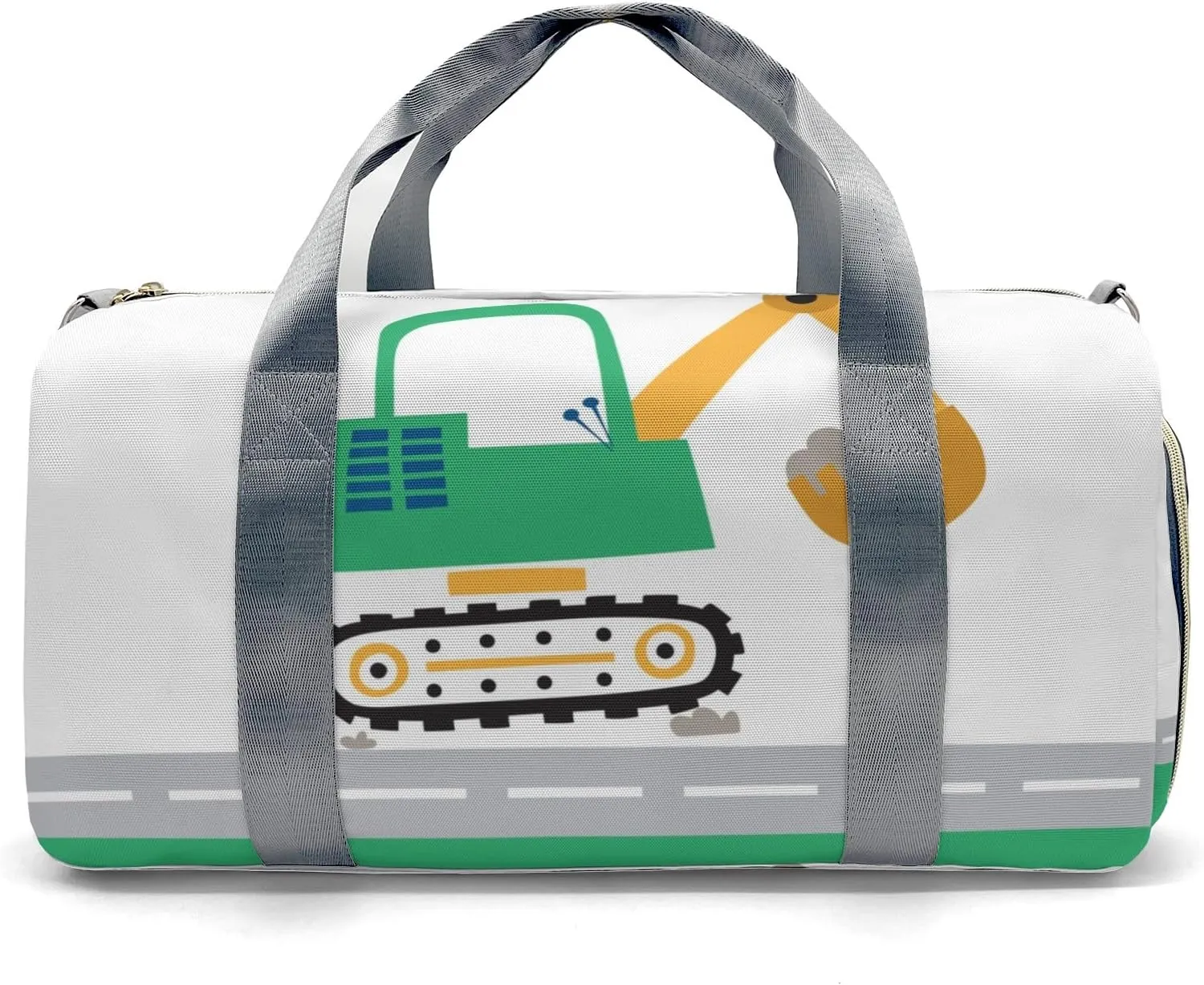 Truck Dig Green Personalized Duffel Bag,Custom Travel Gym Bag with Name,Waterproof Sports Overnight Bag with Shoe Compartment & Shoulder Strap
