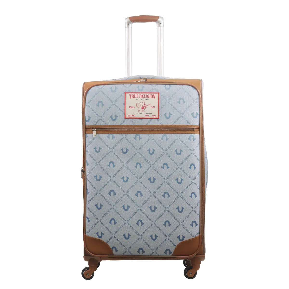 True Religion Light Blue 31" Soft Sided Logo Monogram Spinner Luggage