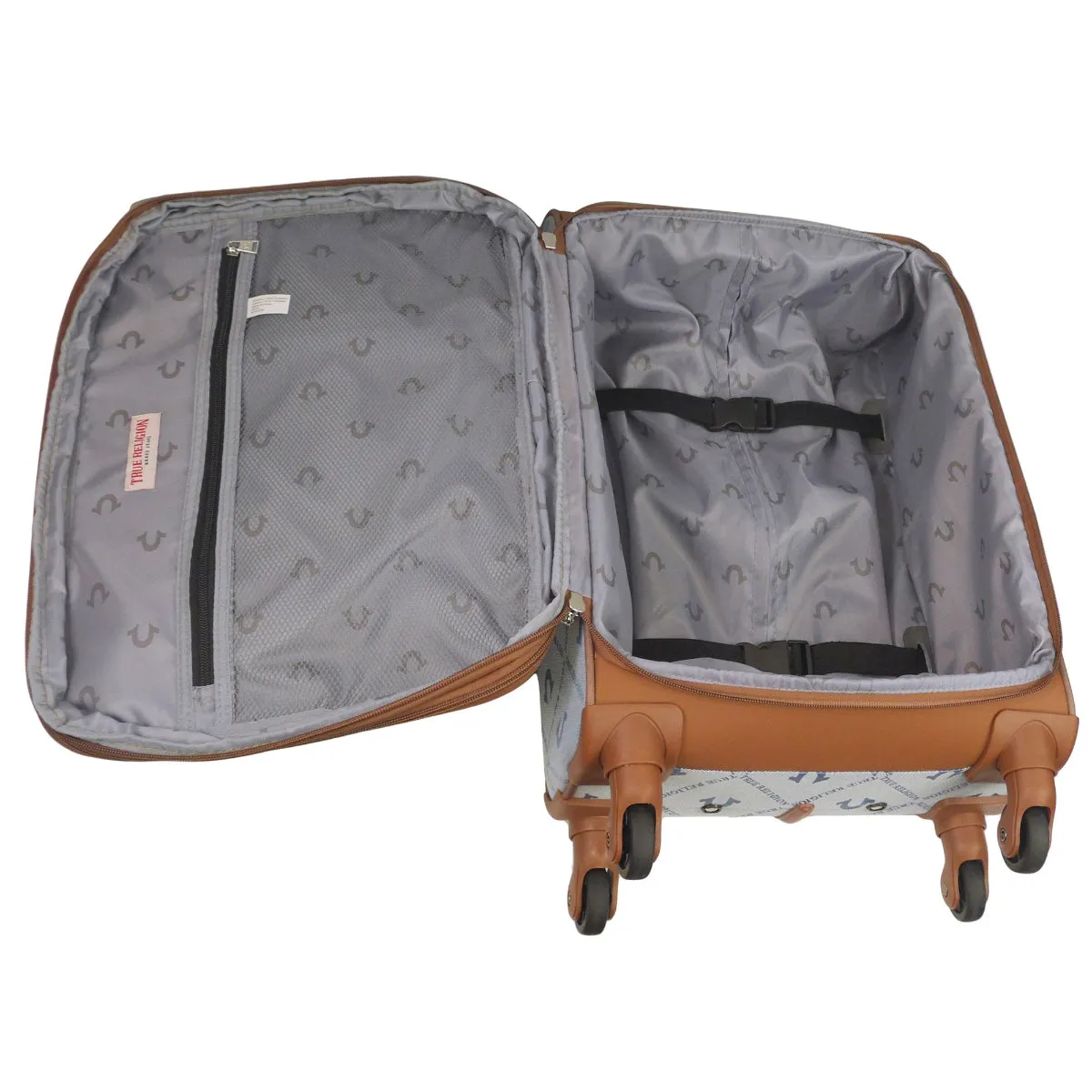 True Religion Light Blue 31" Soft Sided Logo Monogram Spinner Luggage