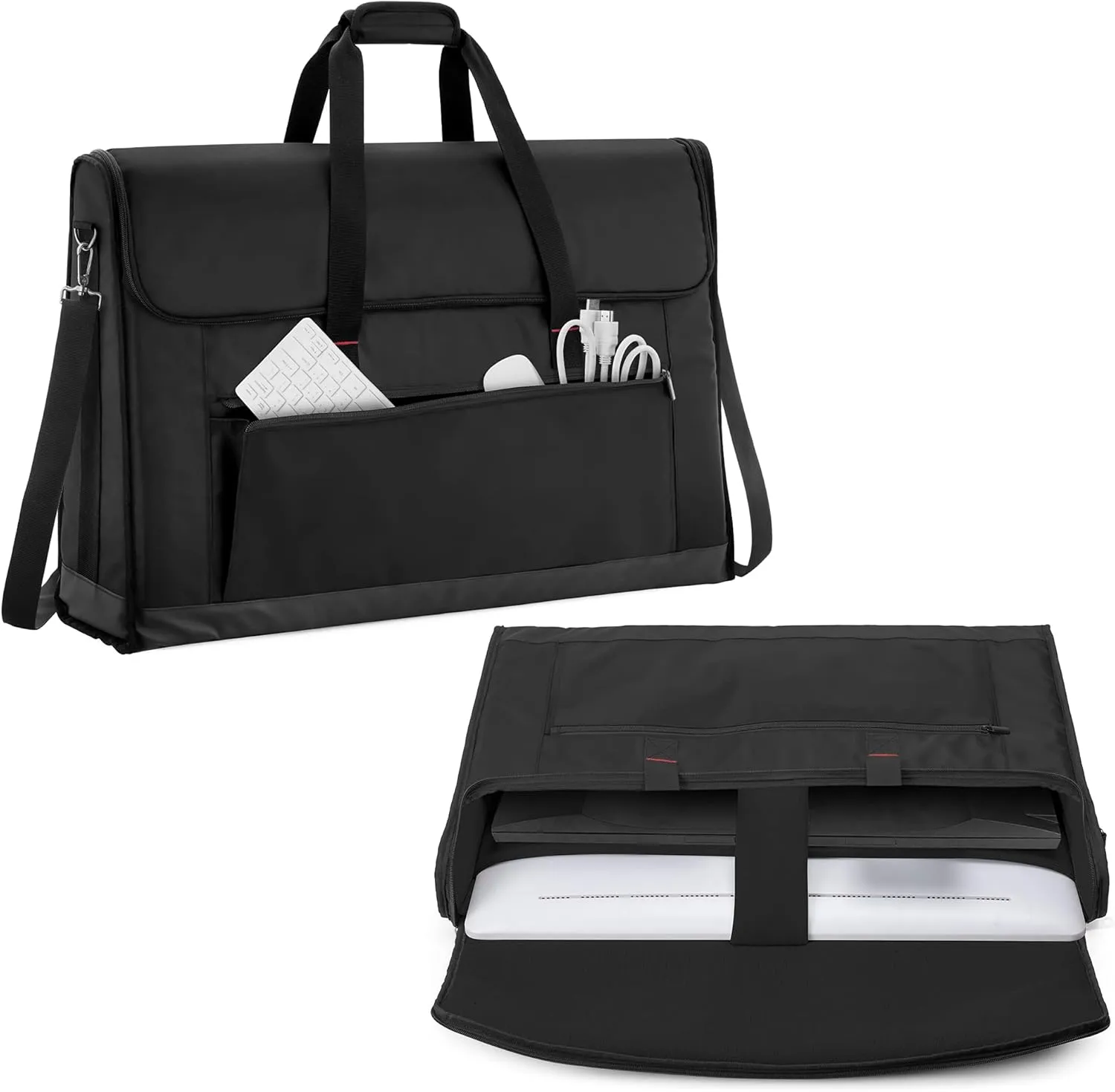 Trunab Monitor Carrying Case 24-27 Inch Padded Travel Bag Hold Up to 2 LCD Screens/TVs, Not Compatible with iMac, with Accessories Pocket, Shoulder Strap, PU Bottom, Black