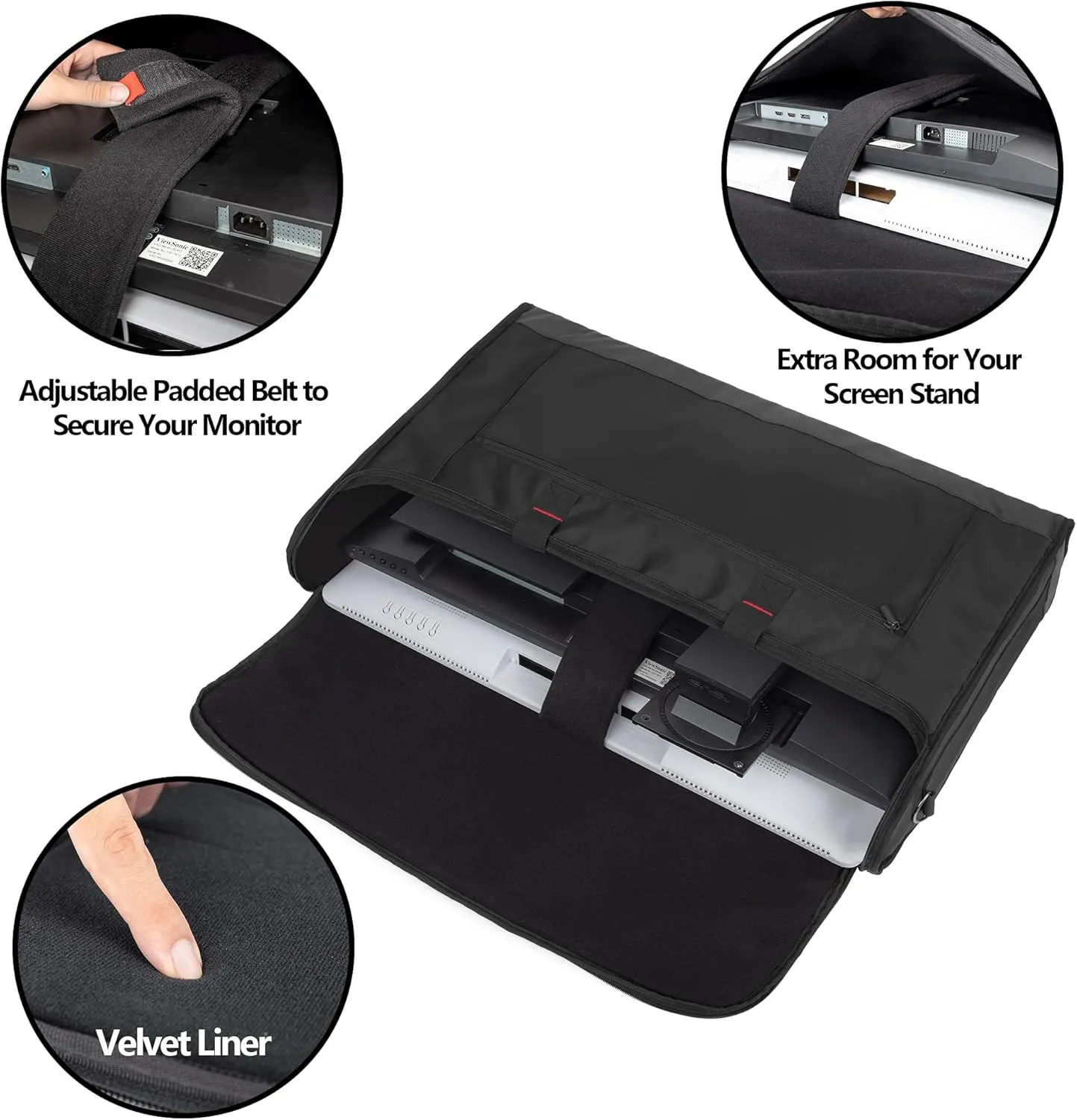 Trunab Monitor Carrying Case 24-27 Inch Padded Travel Bag Hold Up to 2 LCD Screens/TVs, Not Compatible with iMac, with Accessories Pocket, Shoulder Strap, PU Bottom, Black