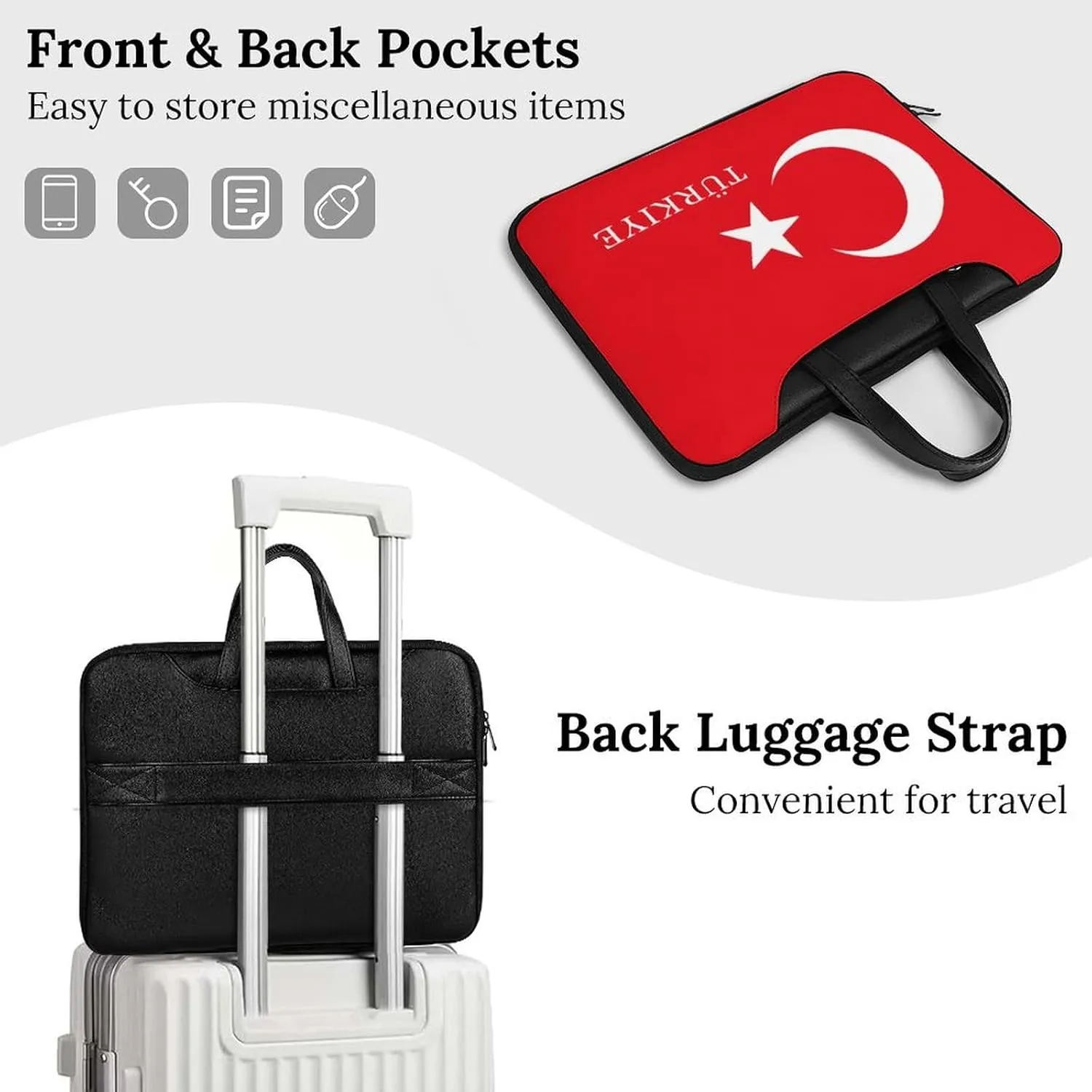 Turkey Turkish Flag of Türkiye Leather Bag Laptop Case Slim Water Resistant Computer Bags with Handle Briefcase for Work