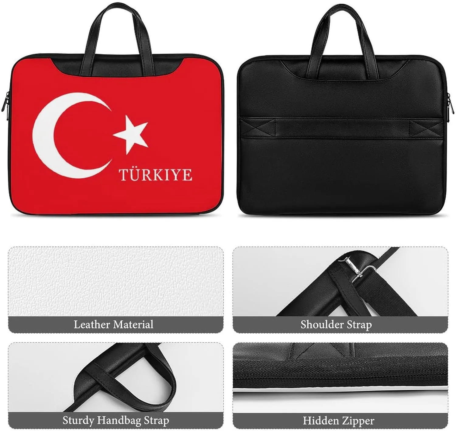 Turkey Turkish Flag of Türkiye Leather Bag Laptop Case Slim Water Resistant Computer Bags with Handle Briefcase for Work